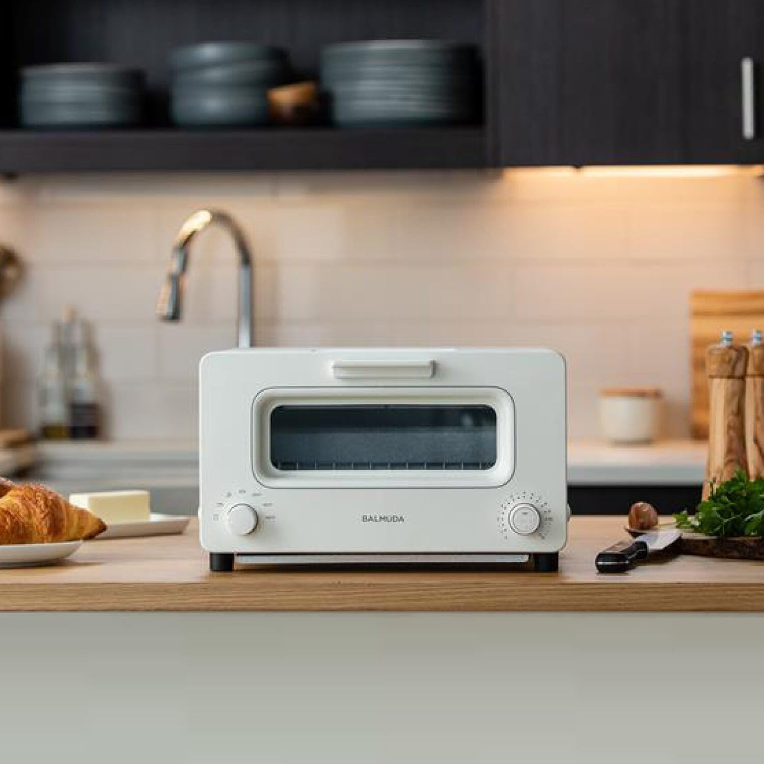 BALMUDA The Toaster Steam Oven - 5 Cooking Modes for Sandwich, Artisan Bread, Pizza & Pastry | Precise Temperature Control with Steam Technology | Includes Baking Pan | US Version in White | Perfect for Home Kitchens & Small Batch Baking