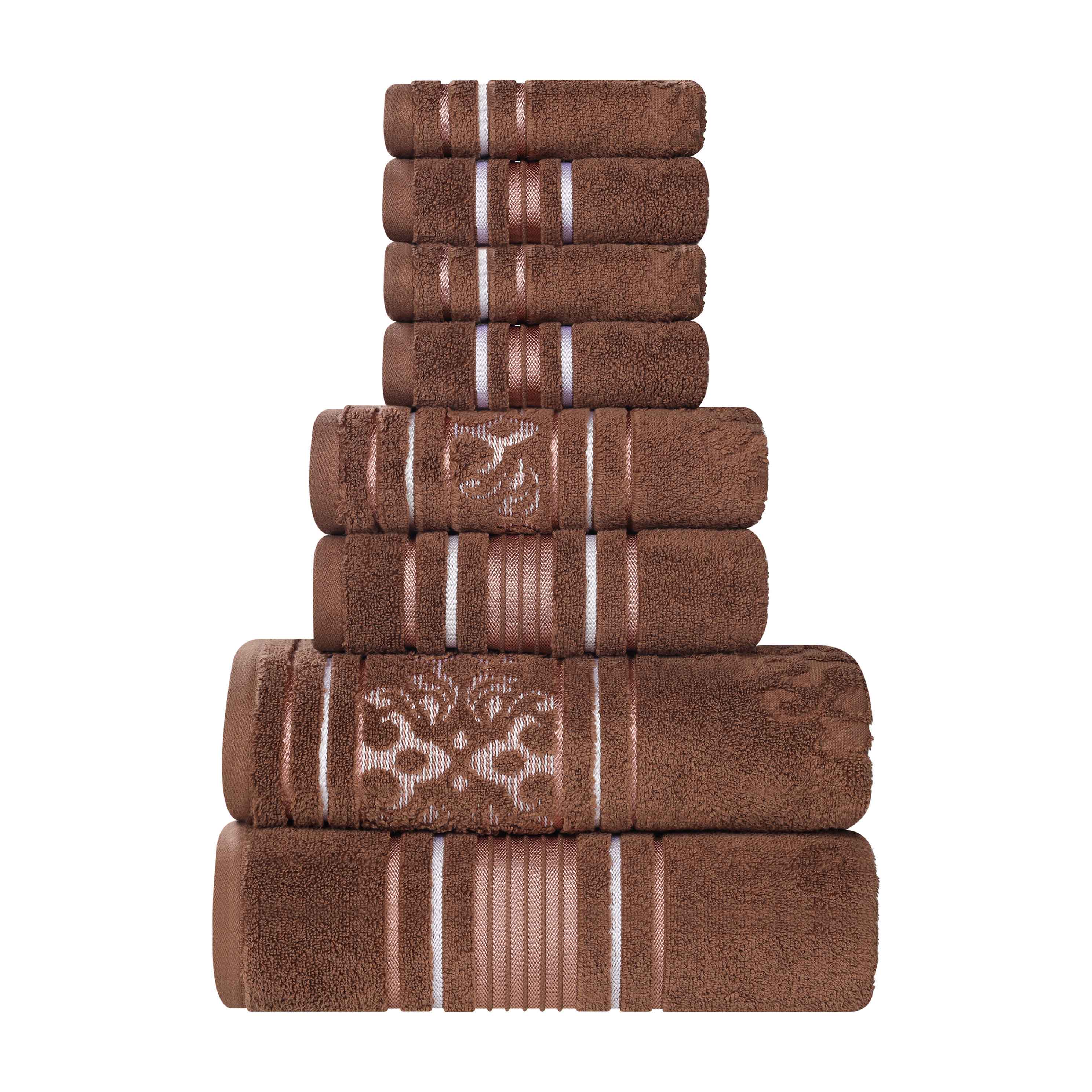 Premium 8-Piece Sadie Zero Twist Cotton Towel Set - Solid & Jacquard Floral Designs | Ultra Soft & Absorbent Bath Towels for Spa, Guest Bathroom & Luxury Home Decor
