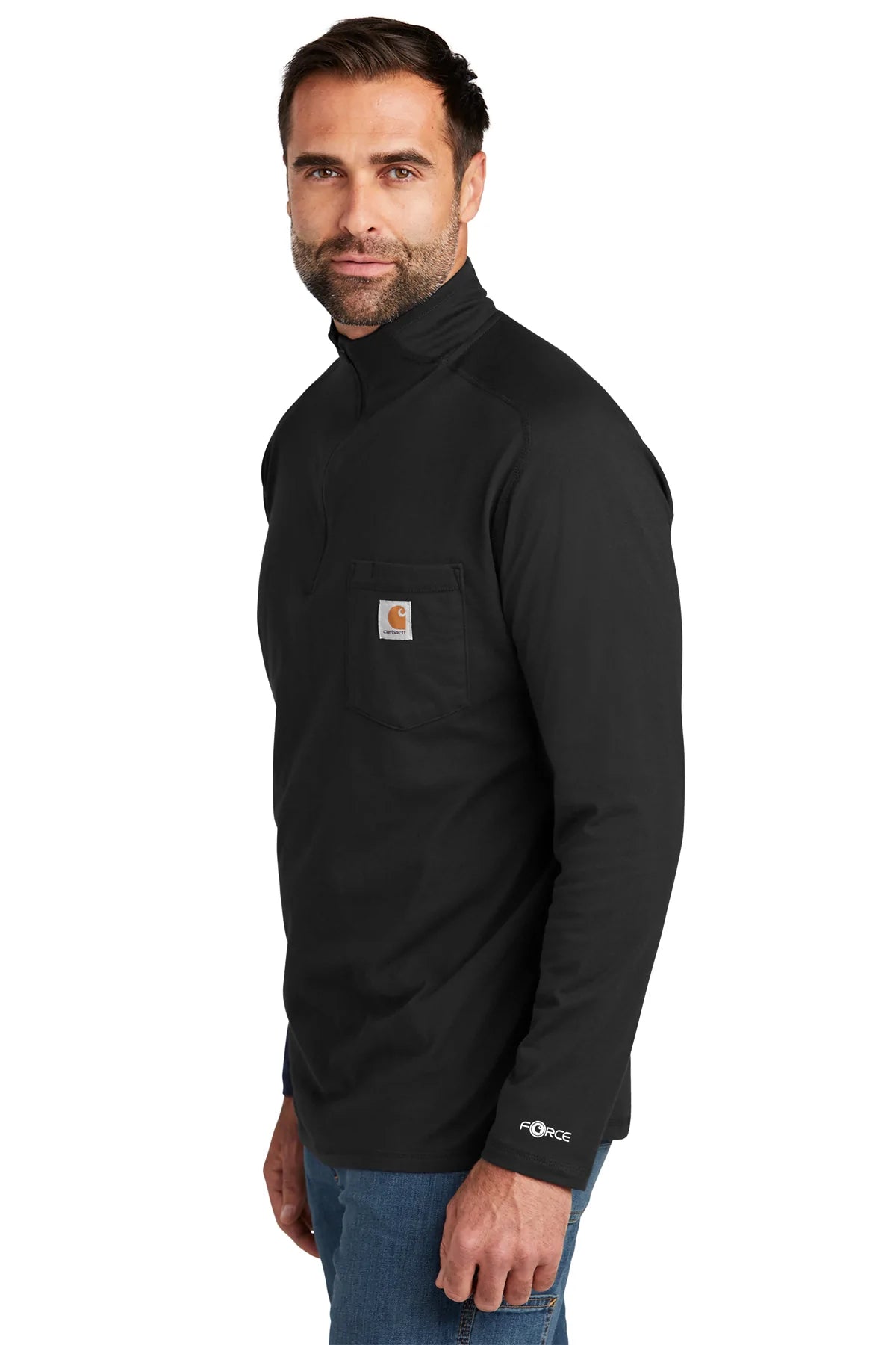 Carhartt Force Lightweight Customized Quarter Zip Sweatshirt for Men - Black | Moisture-Wicking & Breathable for Work & Outdoor Activities