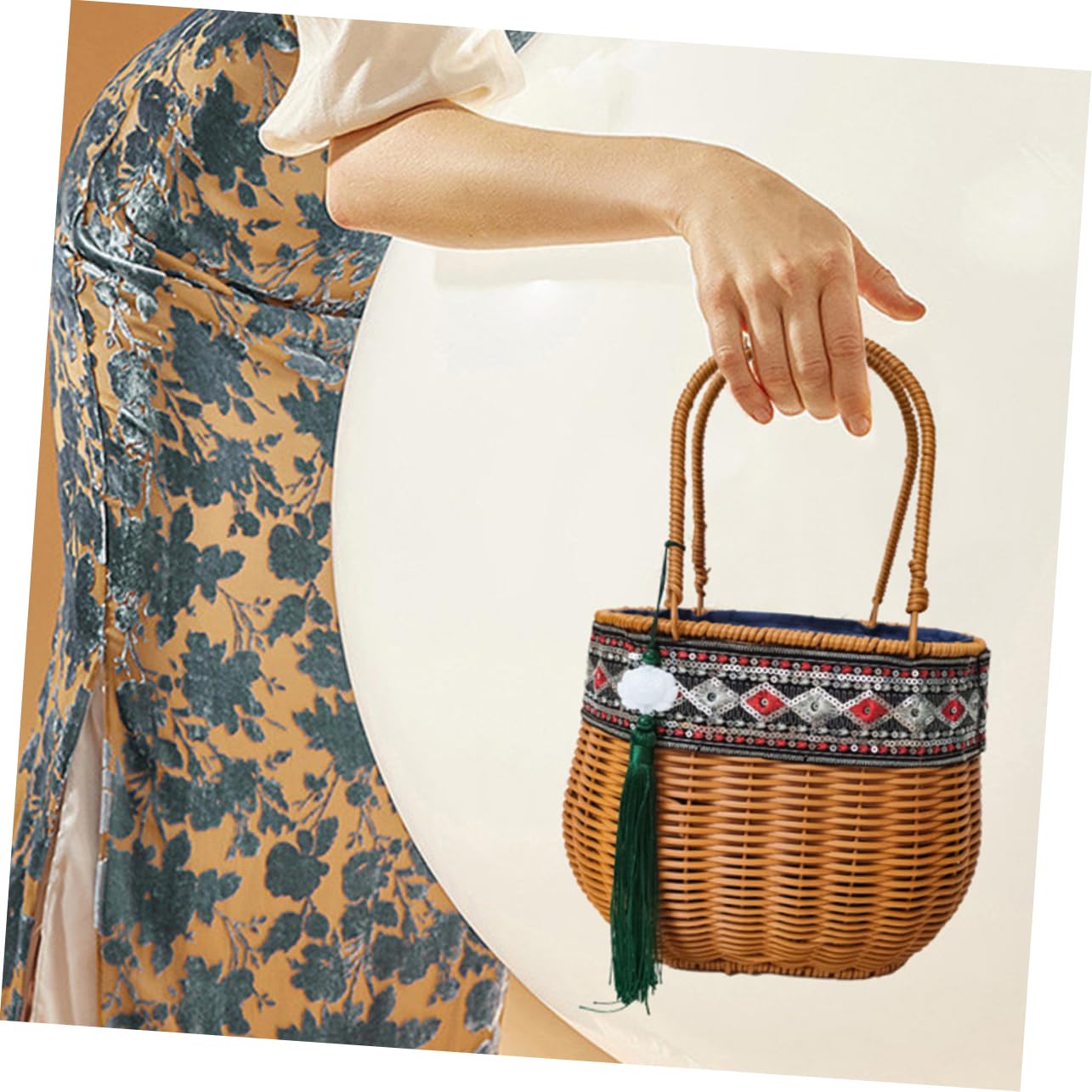 Bestoyard Natural African Rattan Handbag - Fair Trade Seagrass Market Basket with Handle for Groceries, Toy & Magazine Storage - Perfect for Flower Girl, Beach, Picnic & Home Decor