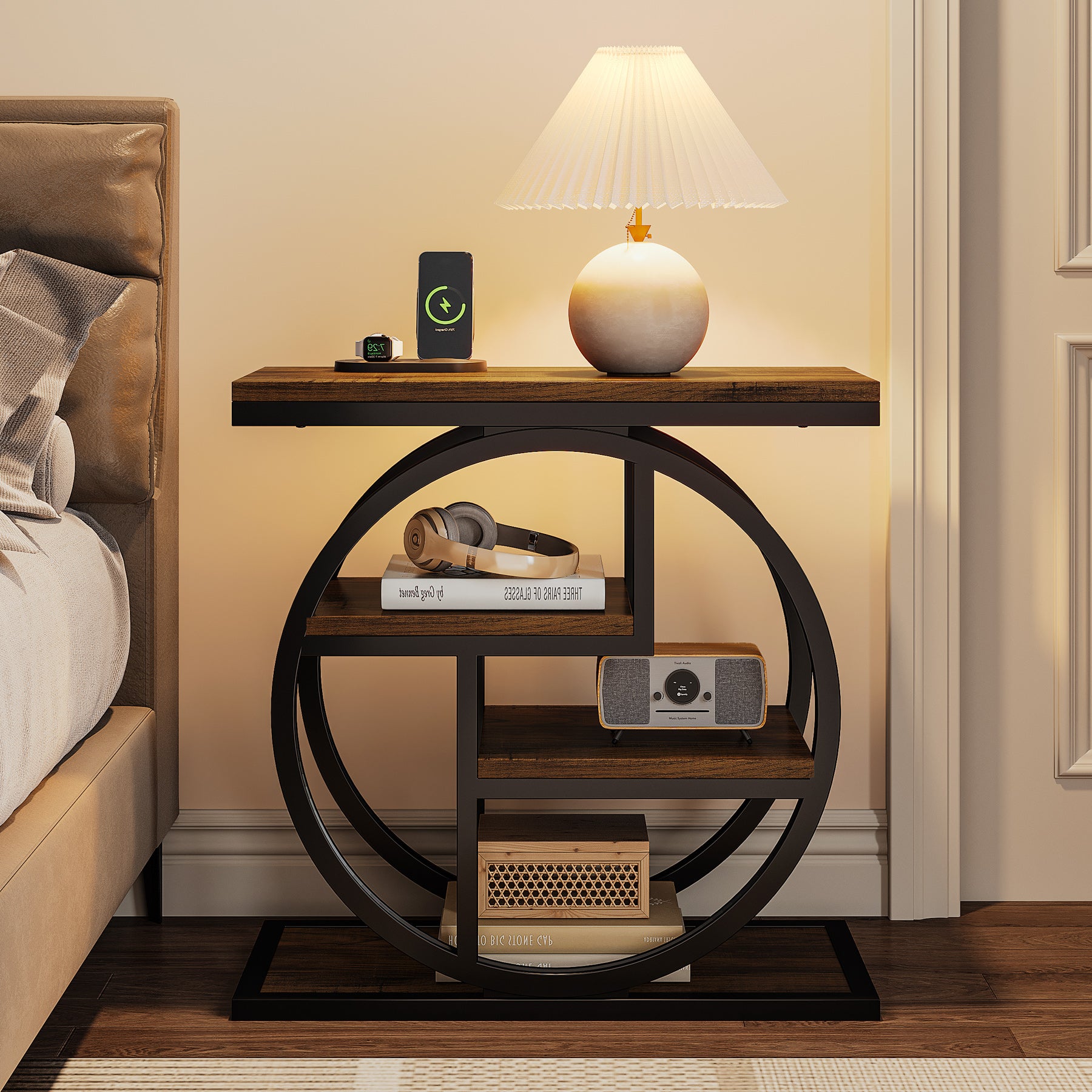 4-Tier Wooden End Table with Storage Shelves - Modern Side Table for Living Room, Bedroom & Office - Perfect for Organizing Books, Plants & Decor