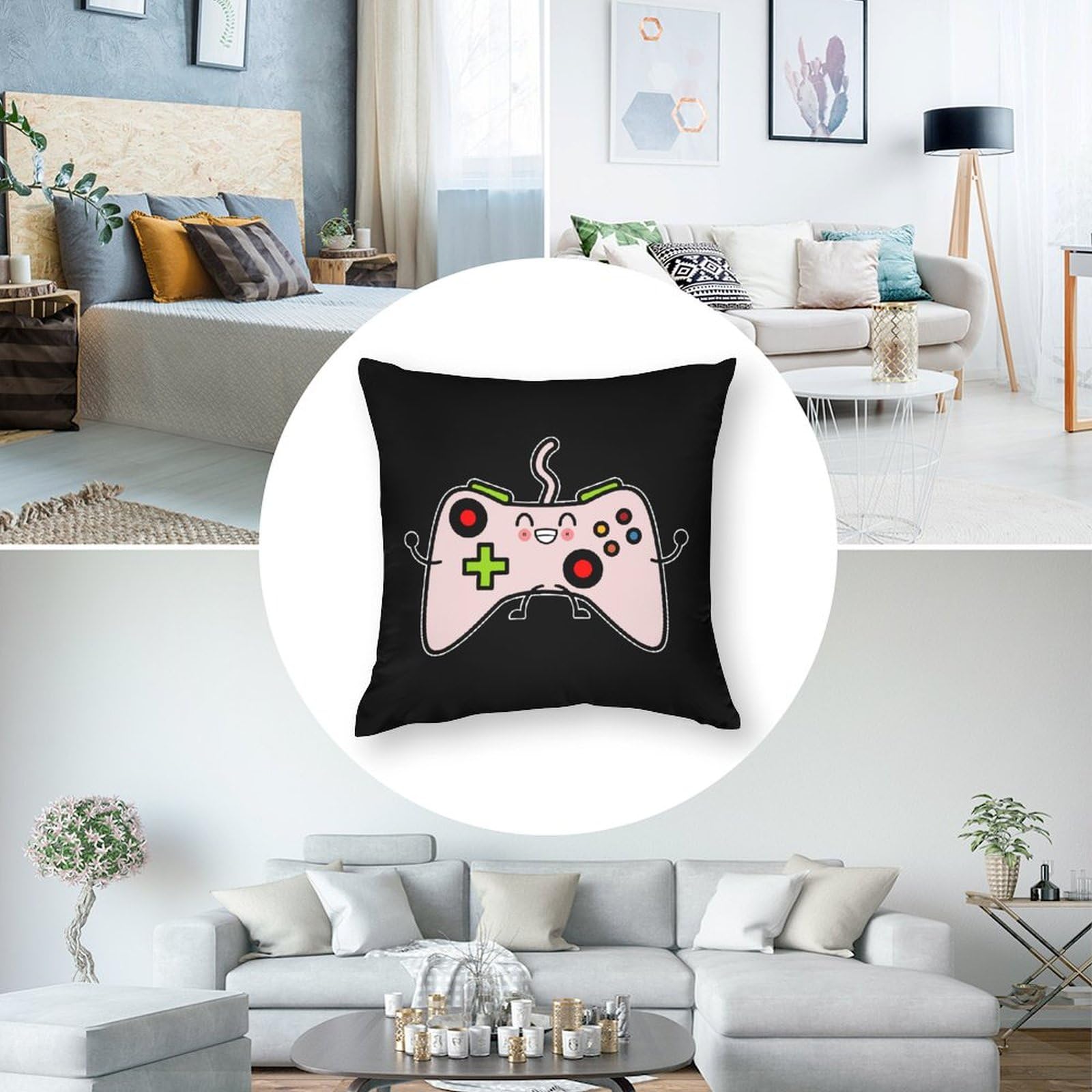 Soft 18x18 Inch Video Game Controller Polyester Pillow Cover - Breathable Cushion Case for Gaming Room, Bedroom & Sofa Decor - 1 Piece Washable Pillowcase for Gamers