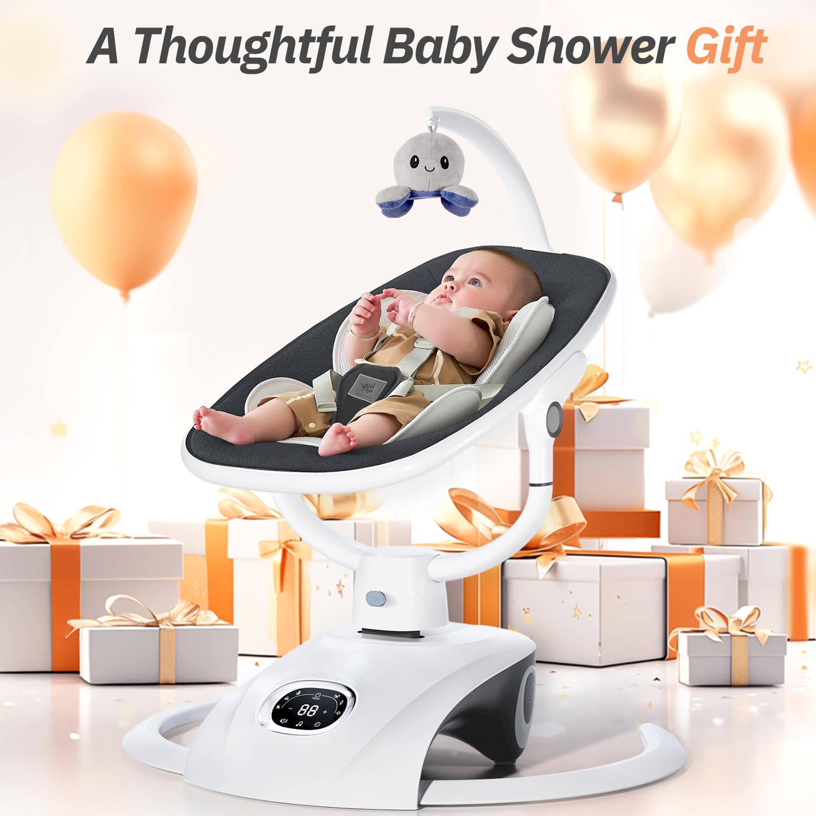 Electric Baby Swing for Infants 6 Motion Automatic Newborn Rocker with Remote Control - 5 Speed Adjustable, 13 Soothing Melodies, Dark Gray - Perfect for Nursery, Daycare & Travel Use