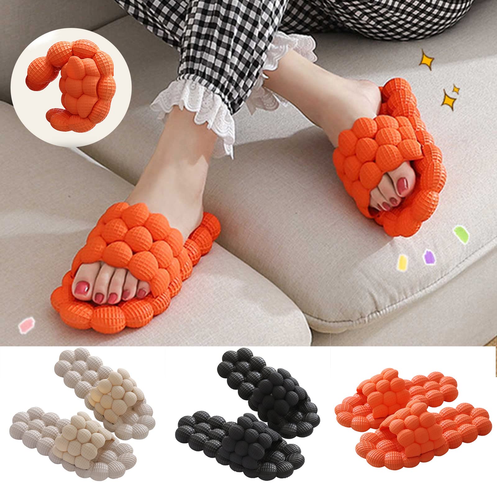 NBPX Bubble Slides Slippers for Women & Men - Ultra Cushioned Non-Slip Lychee Design Massage Slippers, Open Toe Cloud Cushion Slides - Perfect for Shower, Bedroom, Spa, and Indoor Relaxation