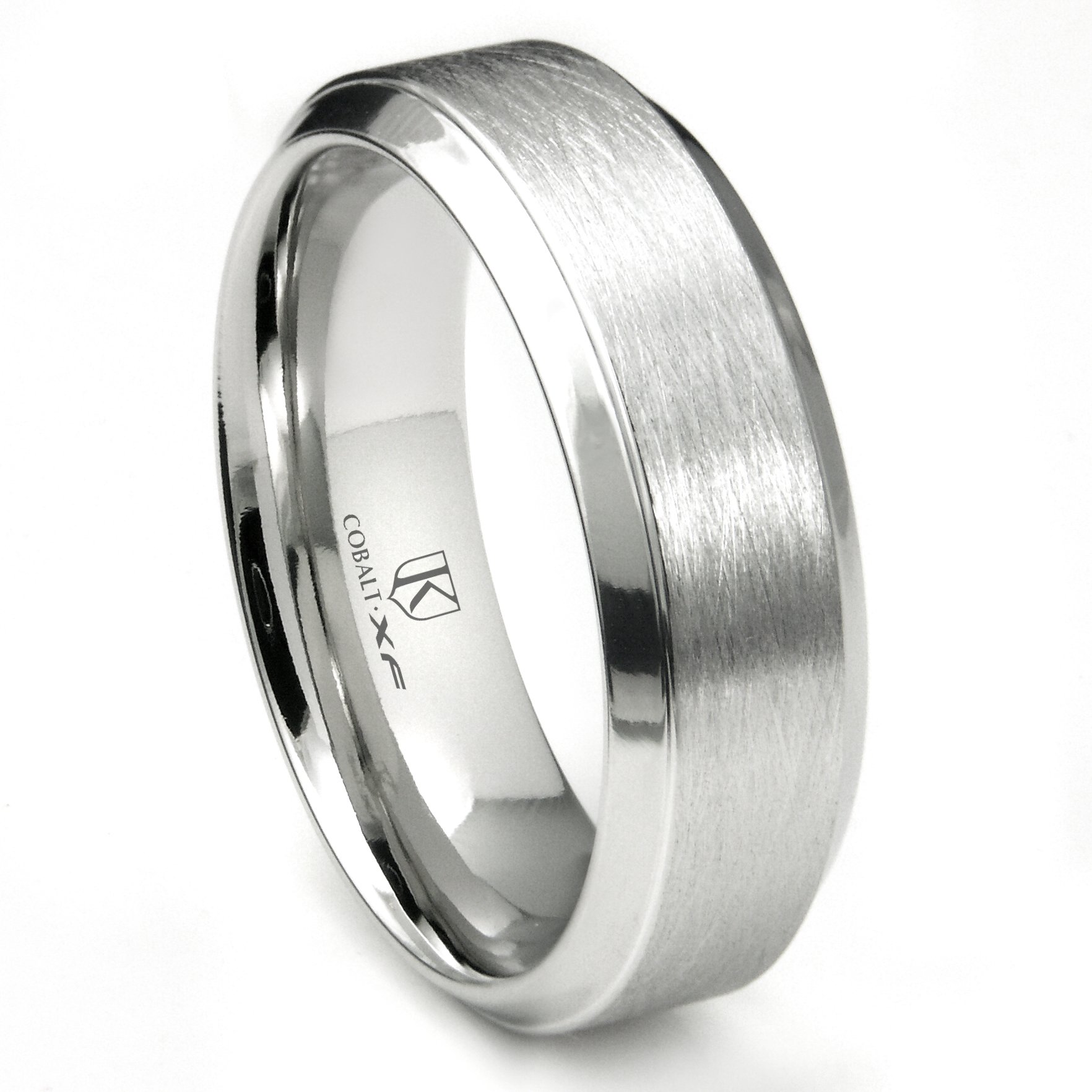 Cobalt XF Chrome 8MM Italian Silk Finish Raised Center Wedding Band Ring for Men - Perfect for Engagement, Anniversary & Formal Occasions