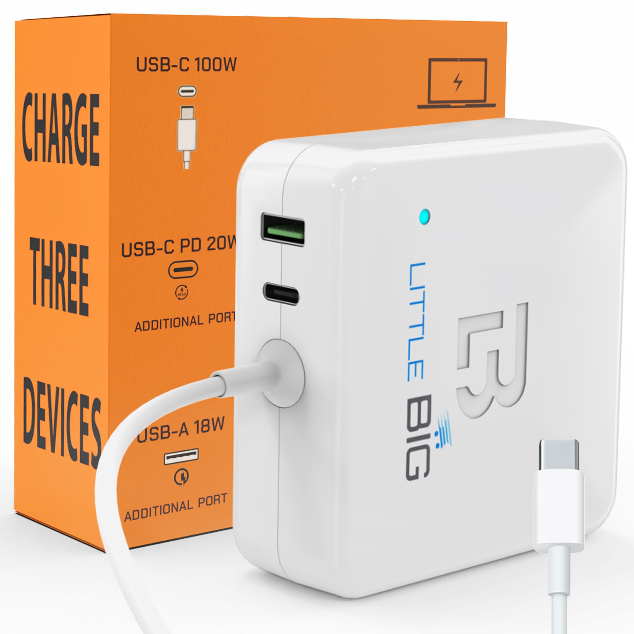 100W USB C Fast Charger for MacBook Pro - Dual Port (USB-C & USB-A) Power Adapter with 10ft Extra-Long Cable - Compatible with MacBook Pro 13/14/16 inch & MacBook Air - Perfect for Home, Office & Travel Charging