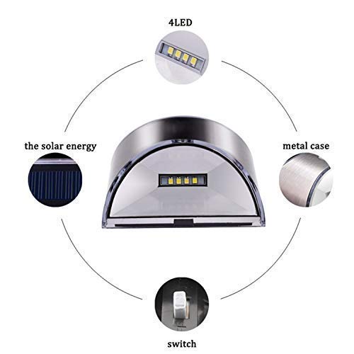 Dusk Till Dawn Outdoor Solar Lights 4 Pack - Stainless Steel Weatherproof Security Wall Lights for Fence, Steps & Pathways | Wireless Solar Powered for Easy Installation | Perfect for Backyard, Garden & Patio Lighting