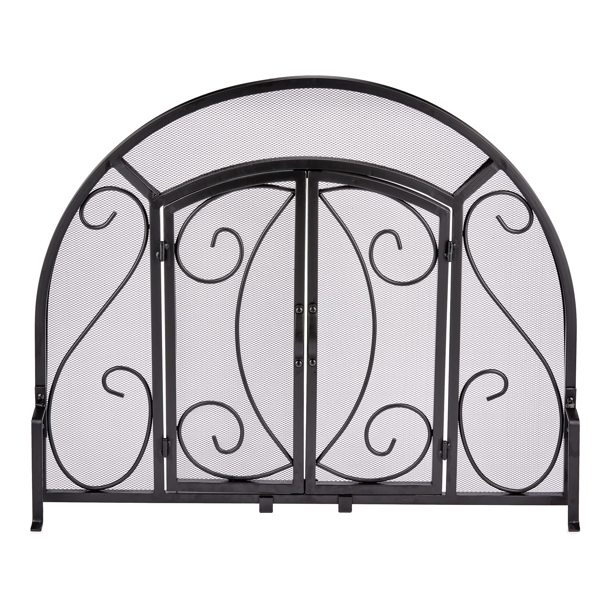 UniFlame Single Panel Black Wrought Iron Fireplace Screen with Doors - Elegant Fireplace Safety Guard for Living Room & Bedroom