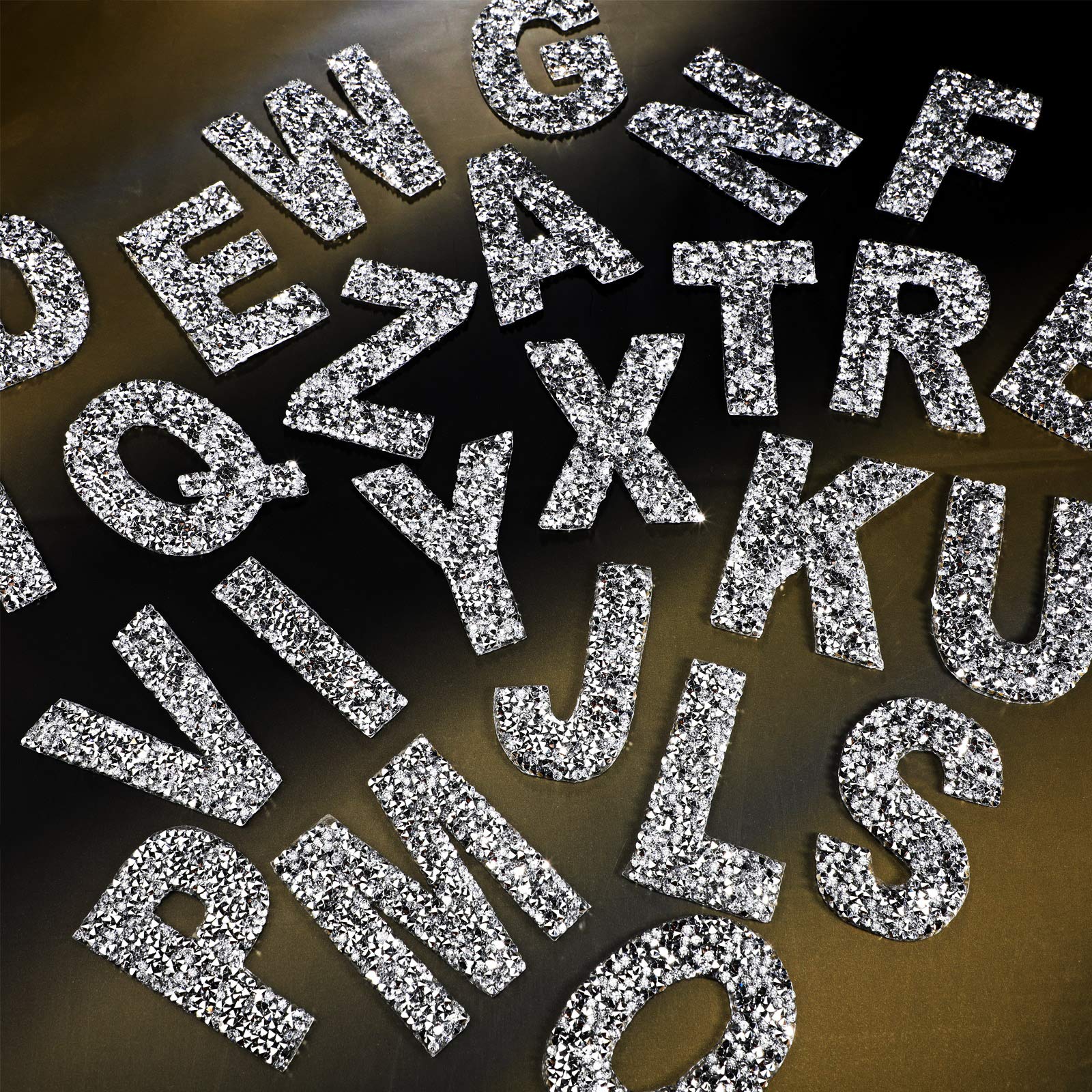 WILLBOND 26-Piece Large Silver Rhinestone Alphabet Iron-On Stickers - 2.8 Inch Glitter Crystal Letters for Clothing, Jeans, Hats, Bags - DIY Bling Decoration for Parties, Costumes & Fashion Customization