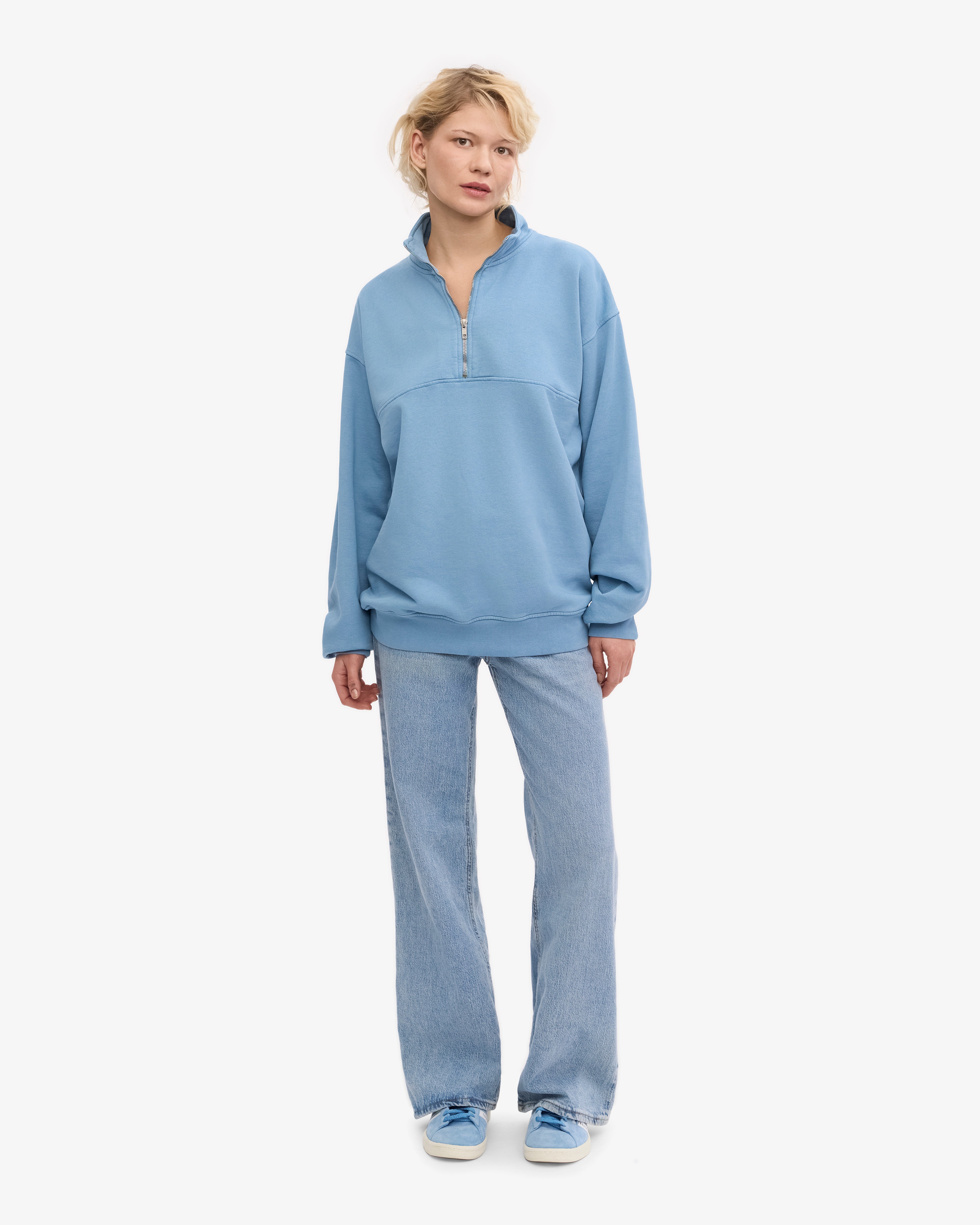 Organic Quarter Zip Sweatshirt for Men & Women | Soft & Comfortable Pullover in Seaside Blue | Perfect for Casual Wear, Outdoor Activities & Layering