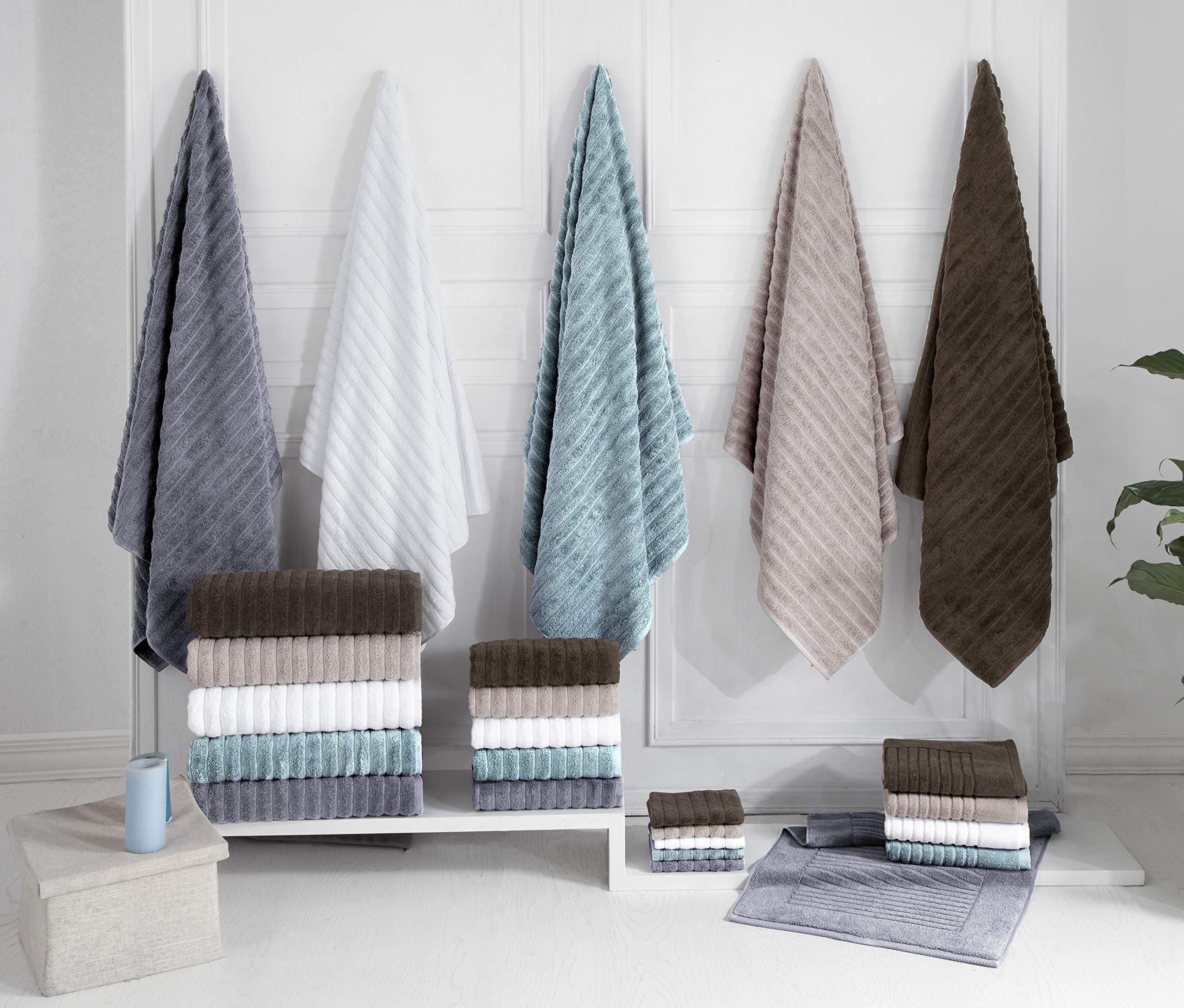 Premium 100% Cotton Turkish Bath Towels & Rugs Set - 2 Piece Ultra Absorbent Bathroom Mats, Soft & Quick-Drying, Machine Washable (20