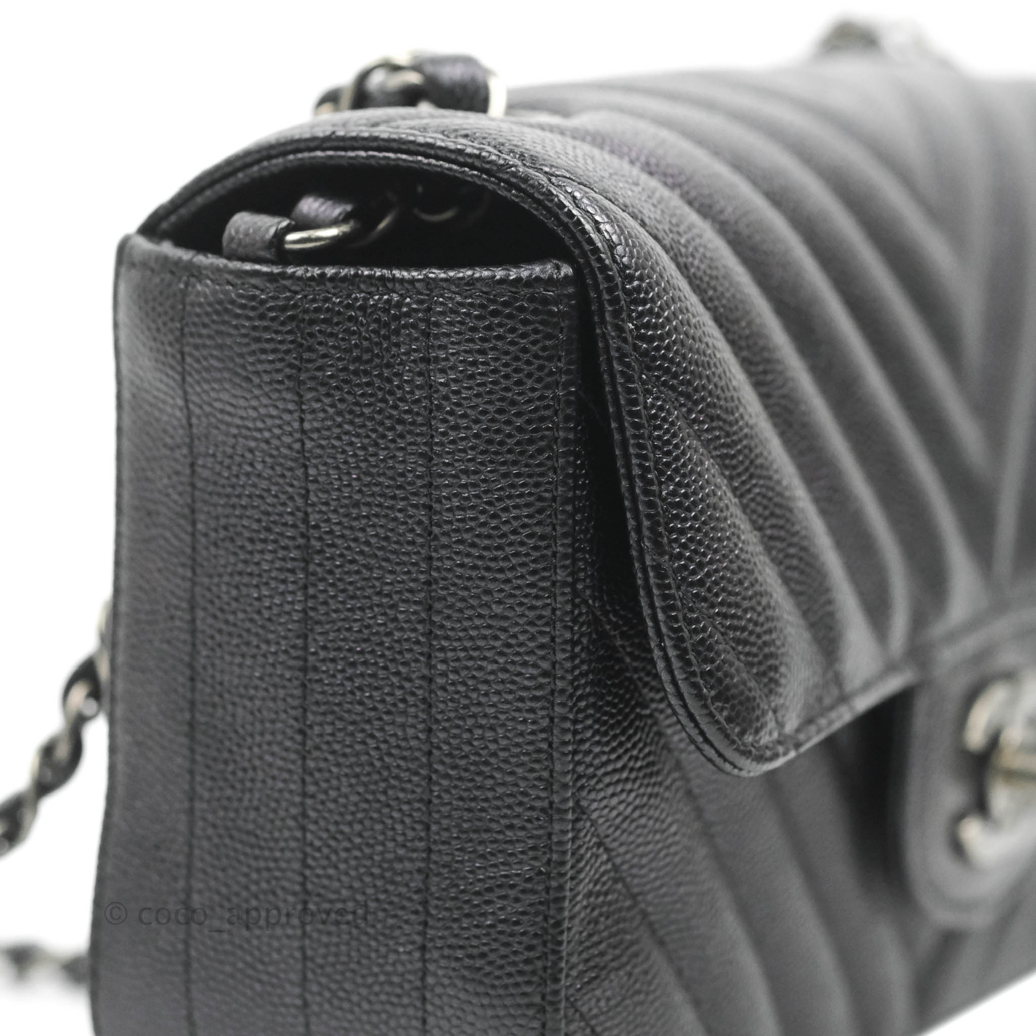 Chanel Chevron Mini Rectangular Flap Bag in Iridescent Black Caviar Leather with Ruthenium Hardware - Perfect for Evening Events, Parties & Luxury Fashion Accessories