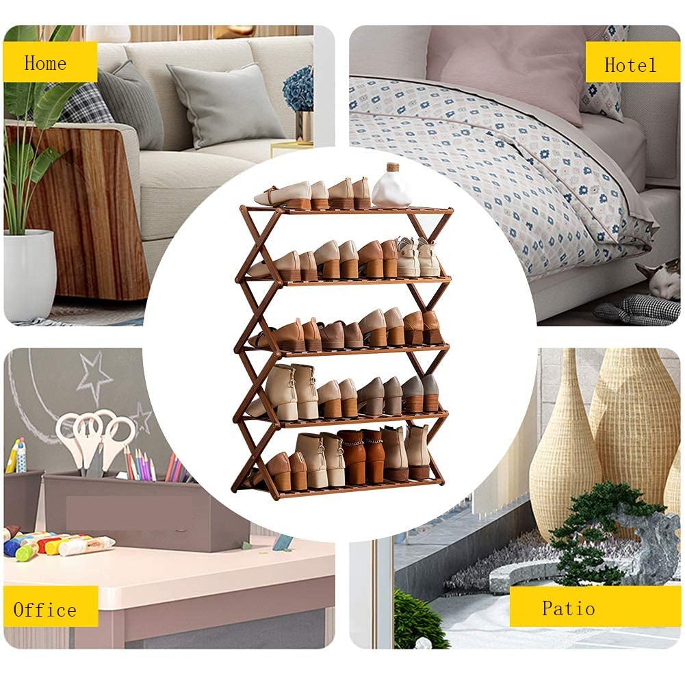 4-Tier Foldable Bamboo Shoe Rack & Luggage Storage Organizer - Space Saving Entryway Shelf for Shoes, Bags & Accessories - Perfect for Hallway, Bathroom, Living Room & Bedroom (80x25x69cm) - Ideal for Small Spaces & Clutter-Free Home Organization