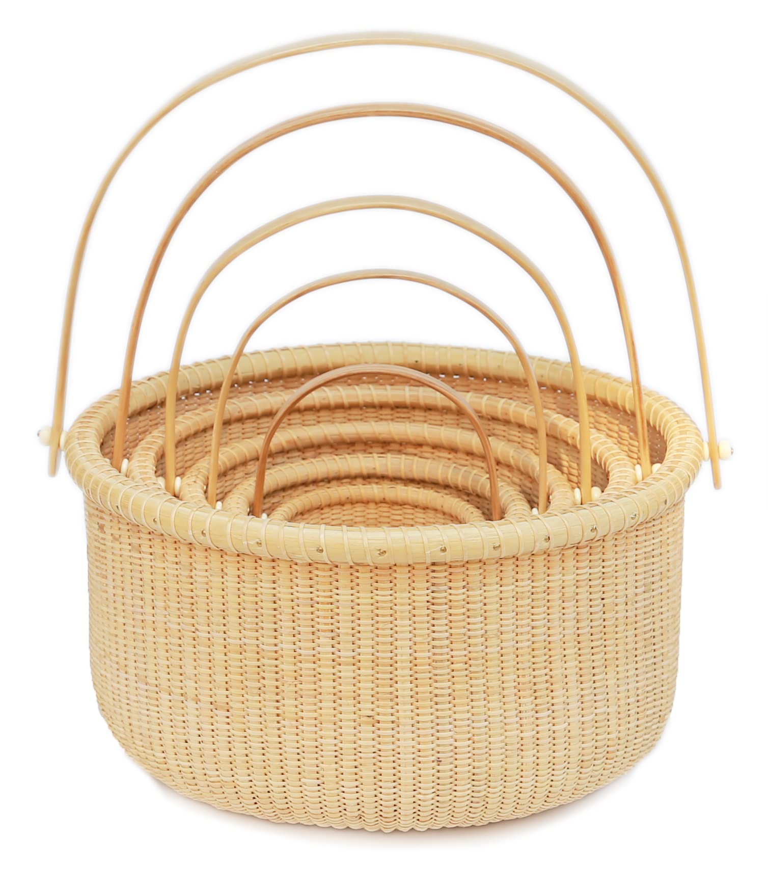 Classic Nantucket Round Woven Rattan Basket with Wood Knob Handles - Storage Organizer for Fruits, Toys & Home Decor | Handwoven Tote Cube Container for Kitchen, Bathroom & Nursery Organization