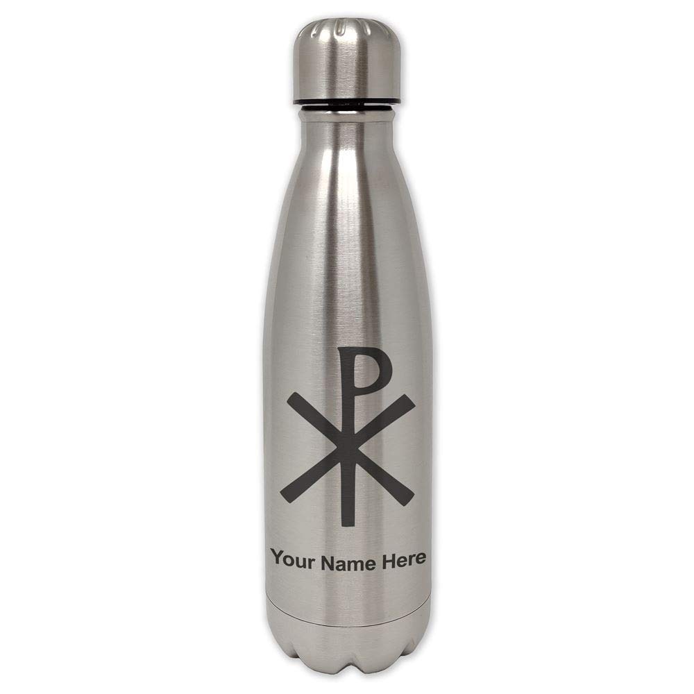 LaserGram Personalized Stainless Steel Water Bottle with Chi Rho Engraving - Insulated Single Wall Design for Gym, Hiking & Outdoor Activities
