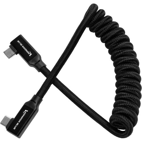 Kondor Blue 12-24 Inch Coiled USB C Right Angle Braided Cable - Durable Fast Charging Cord for MacBook, iPad Pro, Samsung Galaxy - Perfect for Home Office, Gaming & Travel (Black)