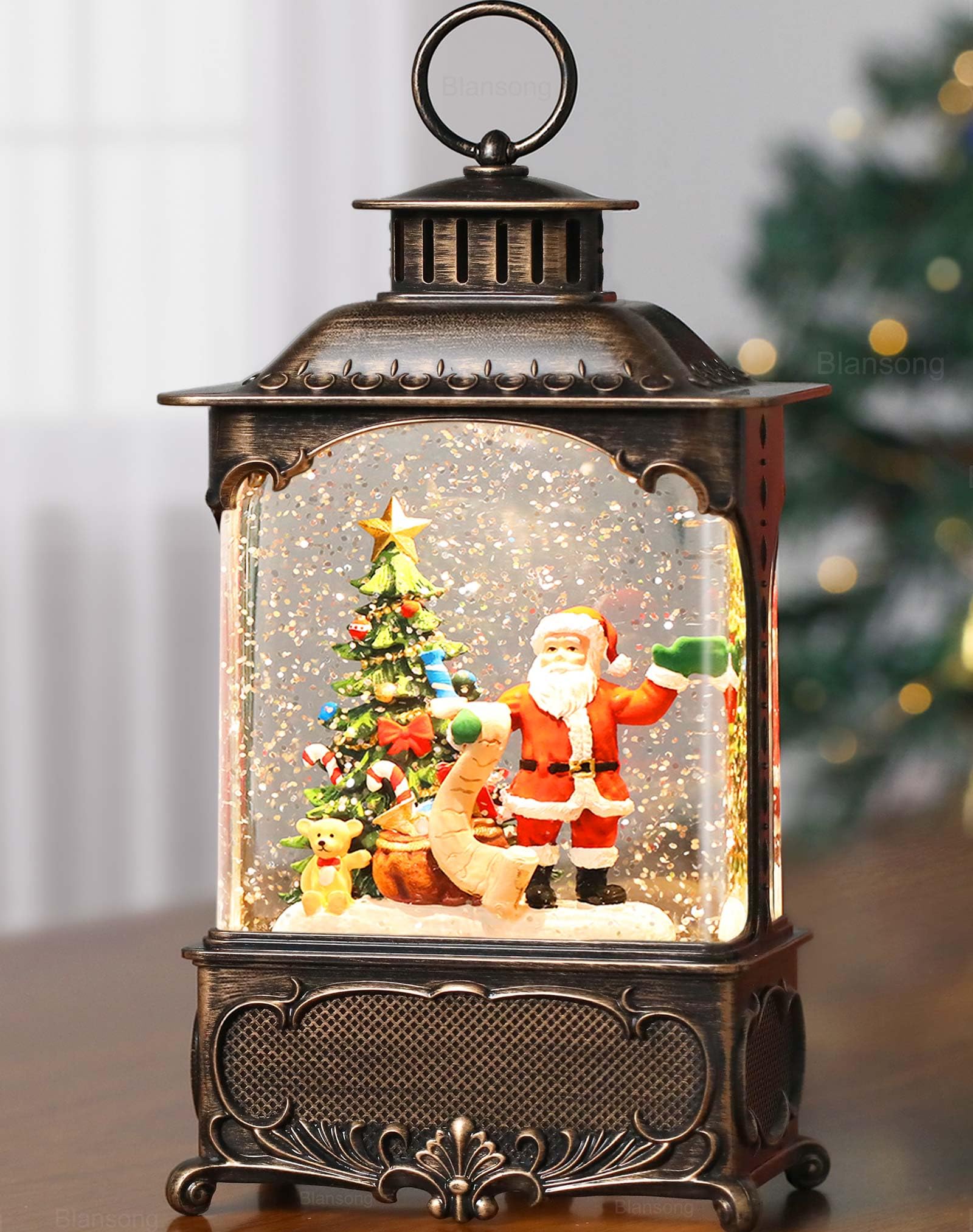 10.2 Inch Christmas Snow Globe Lantern with Timer - USB & Battery Powered Santa Decoration for Home, Office, Party | Perfect for Holiday Decor, Gift Giving & Winter Tabletop Displays