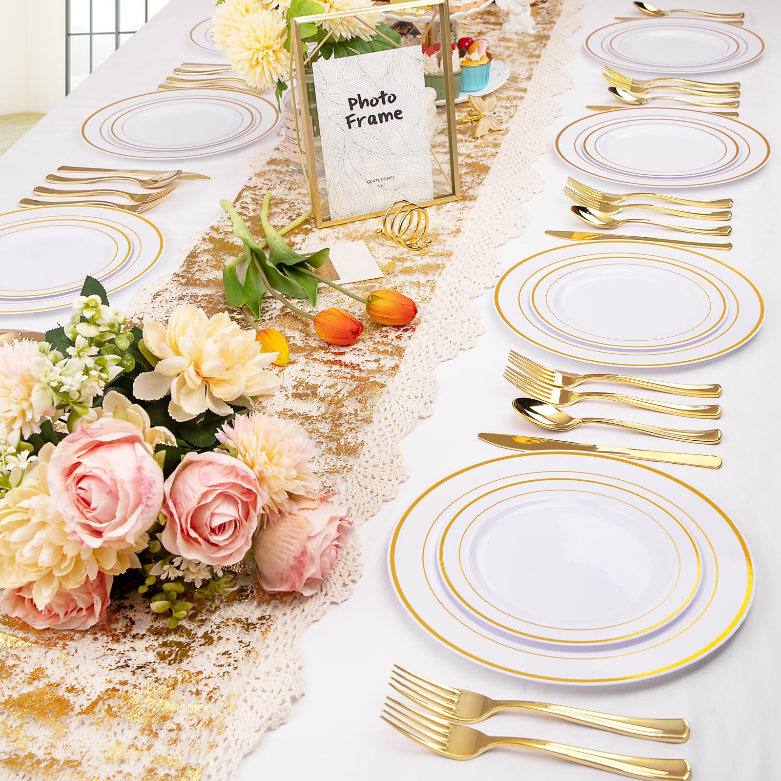 300-Piece Gold Plastic Party Dinnerware Set - 60 Gold 10.25