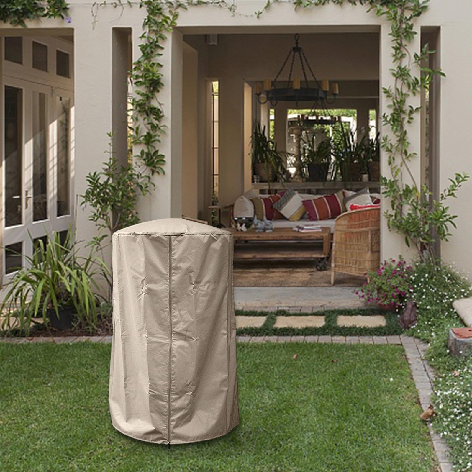 Heavy Duty Outdoor Patio Heater Cover - Winter Pool Equipment Protection, Beige Waterproof Cylinder Cover for Backyard, Deck, and Garden Use