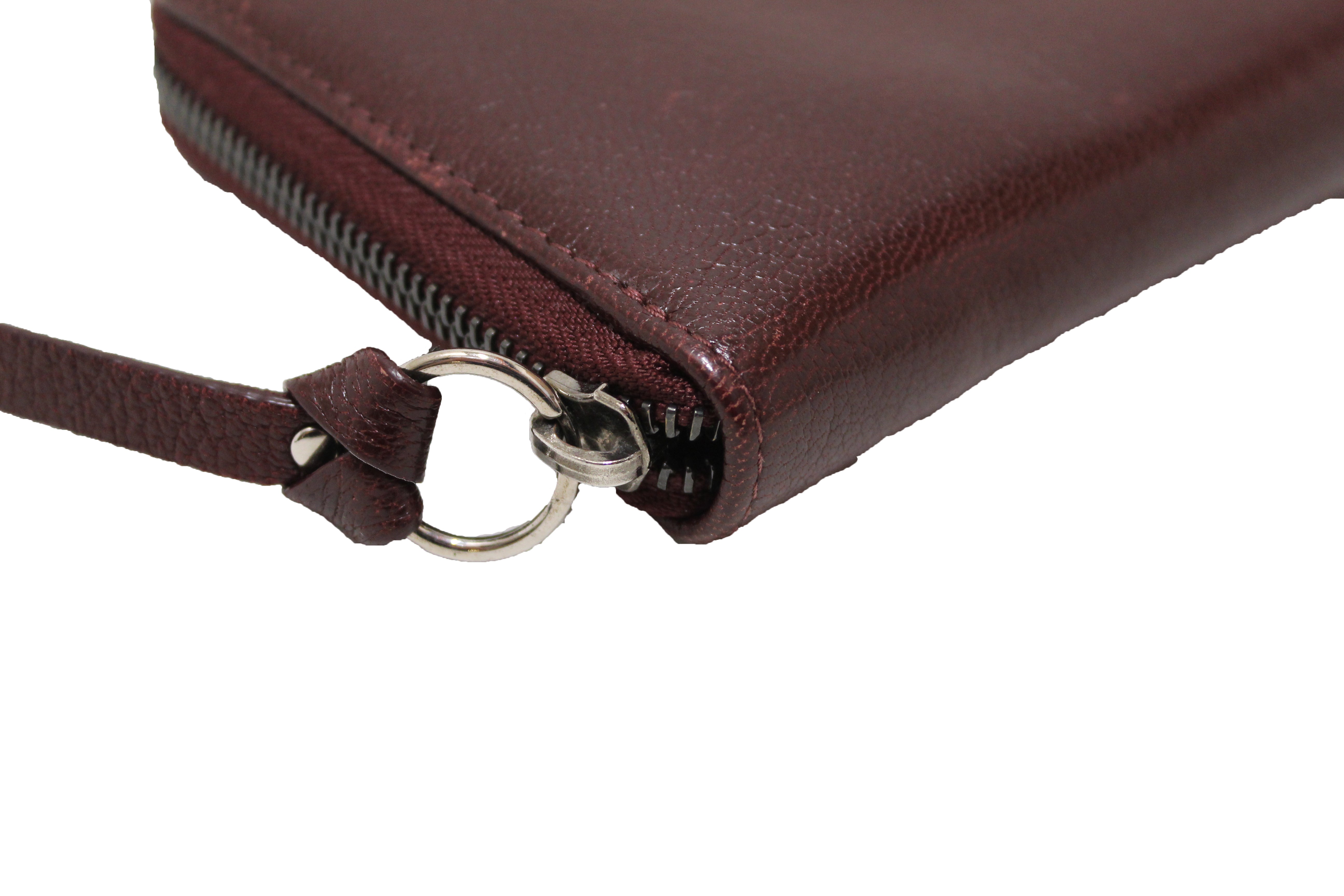 Authentic Jimmy Choo Burgundy Leather Zip Around Wallet for Women - Luxury Designer Wristlet Clutch with RFID Protection - Perfect for Evening Events, Travel & Everyday Use