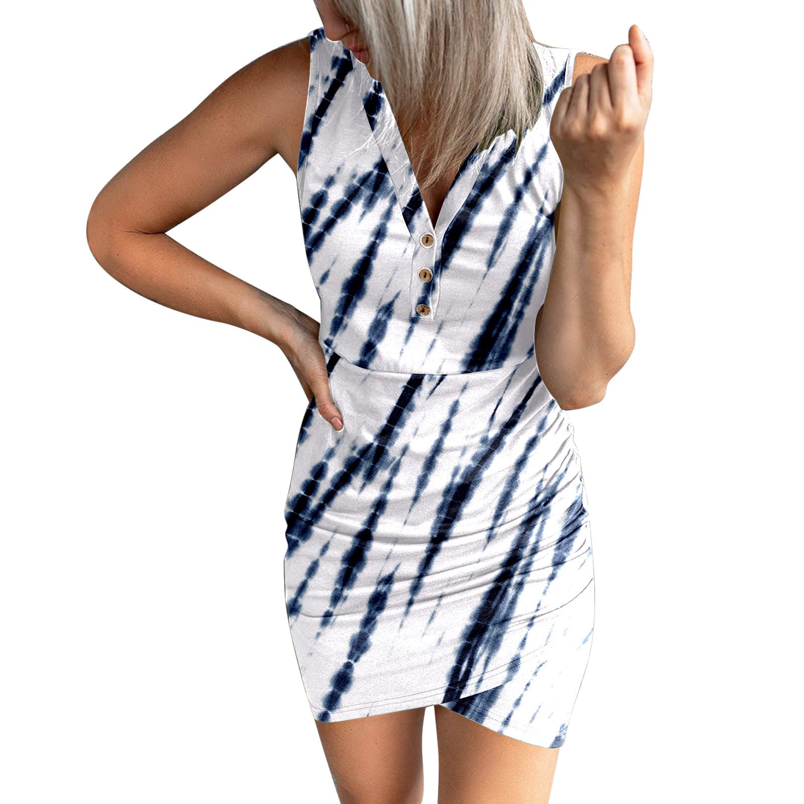 Twoker Women's Sleeveless Sundress - Casual Button Neck Summer Printed Dress for Spring & Summer | Beach, Vacation, Party & Everyday Wear