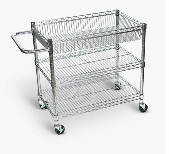 3-Tier Chrome Wire Utility Cart with Wheels - Heavy Duty Rolling Storage Cart for Kitchen, Office, Bathroom, or Garage Organization