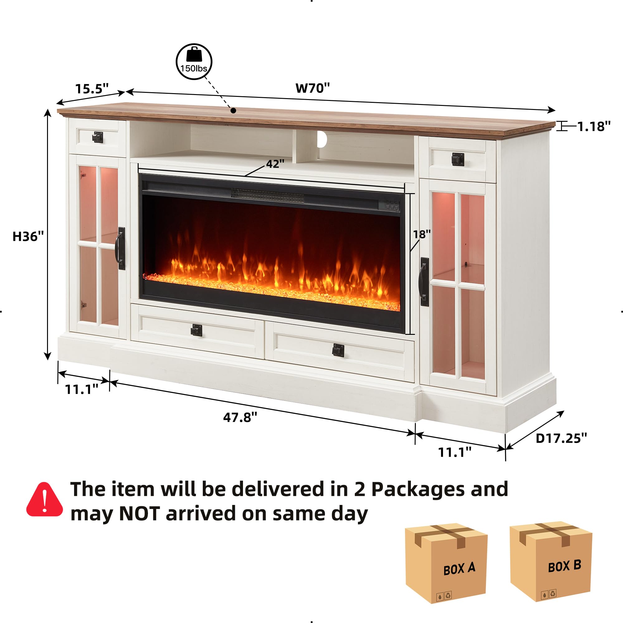 Farmhouse TV Stand with Fireplace for 80