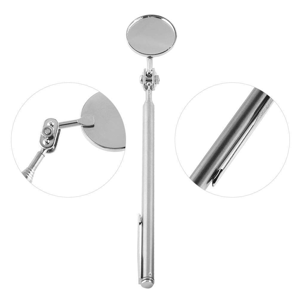 Retractable Telescopic Inspection Mirror for Automotive & Mechanics - 30x600mm Round Handle with Pen Clip | Perfect for Engine Repair, Under-Car Inspections & Hard-to-Reach Areas