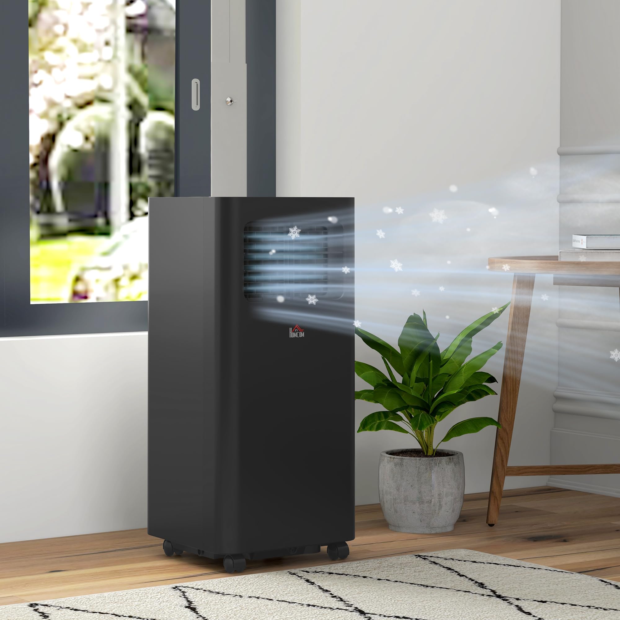 HOMCOM 8000 BTU Portable Air Conditioner for Rooms Up to 345 Sq. Ft - 3-in-1 AC Unit with Dehumidifier & Cooling Fan - Sleep Mode, Remote Control, 24H Timer - Window Installation Kit Included - Perfect for Bedrooms, Offices, and Small Spaces (Black)