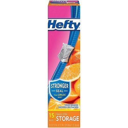 Hefty Onezip Slider Storage Bags - 60 Count (15 Bags x 4 Packs) Gallon Size - Perfect for Food Storage, Freezer Organization & Household Use