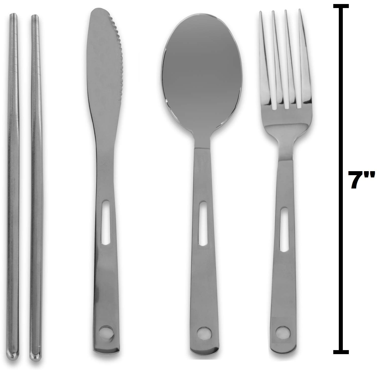 13-Piece Stainless Steel Cutlery Set with Travel Case - Forks, Spoons, Knives & Chopsticks - Perfect for Camping, Hiking, BBQs, Picnics & Outdoor Dining - Durable Green Nylon Commuter Case