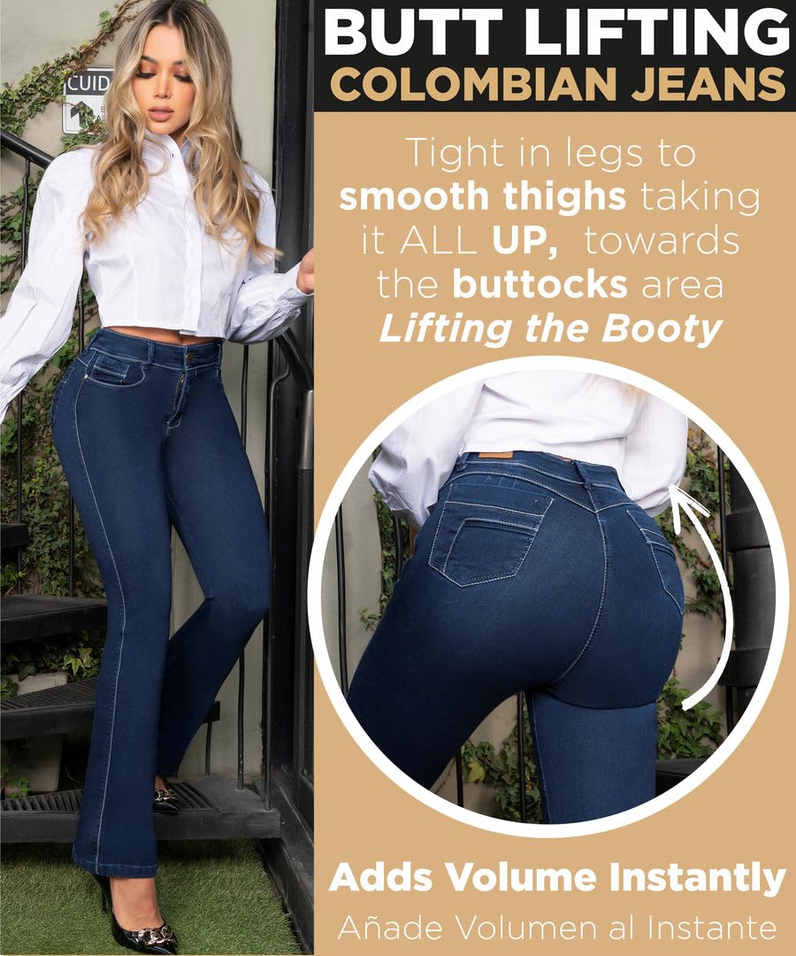 Colombian Butt Lifting Jeans for Women - Boot Cut Denim Pants with Sculpting Effect | Blue Jeans for Curvy Figures | Perfect for Night Out & Date Night