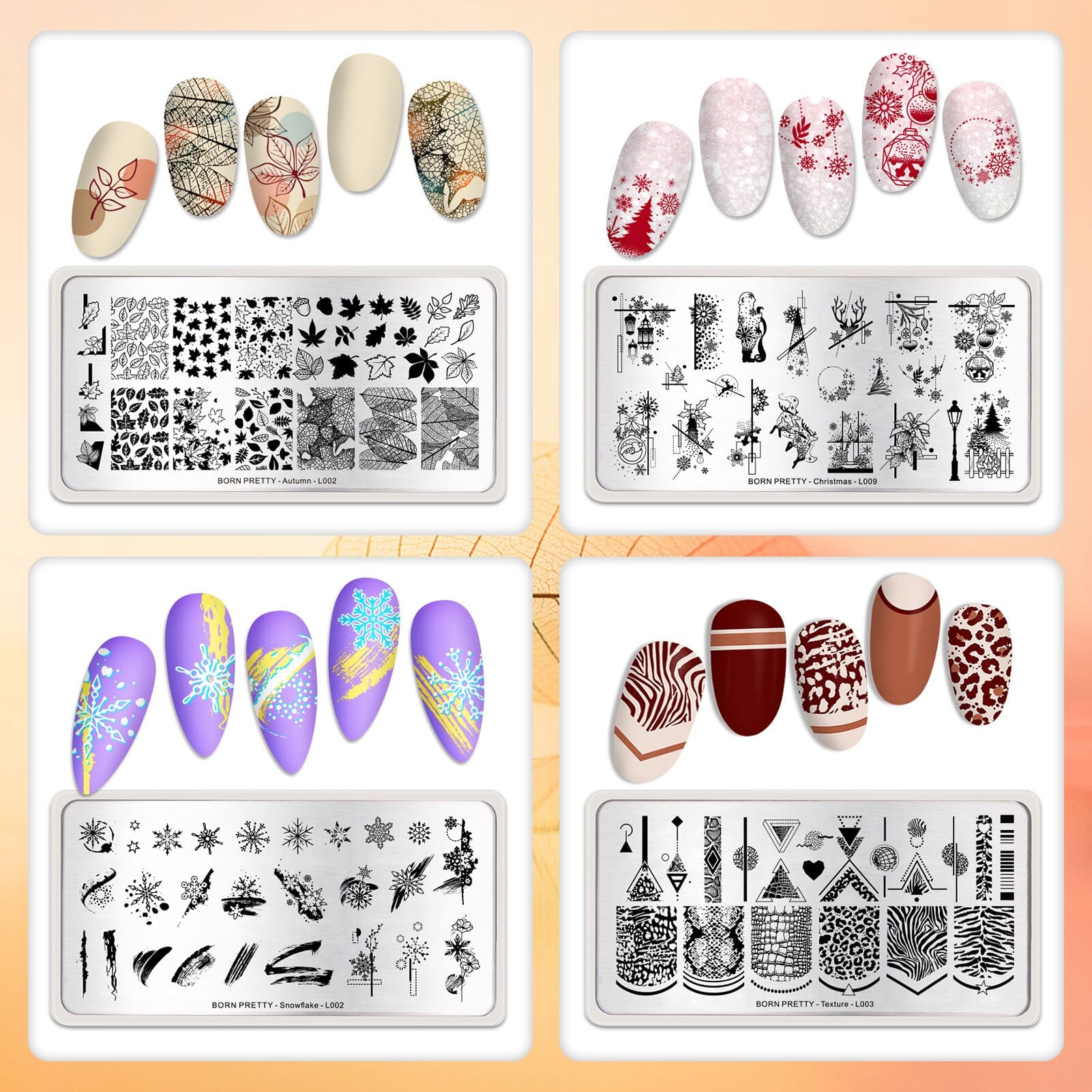 8-Piece Autumn Winter Nail Stamping Plates Set for Christmas Halloween Holiday Nail Art - DIY Manicure Kit for Seasonal Nail Designs at Home or Salon