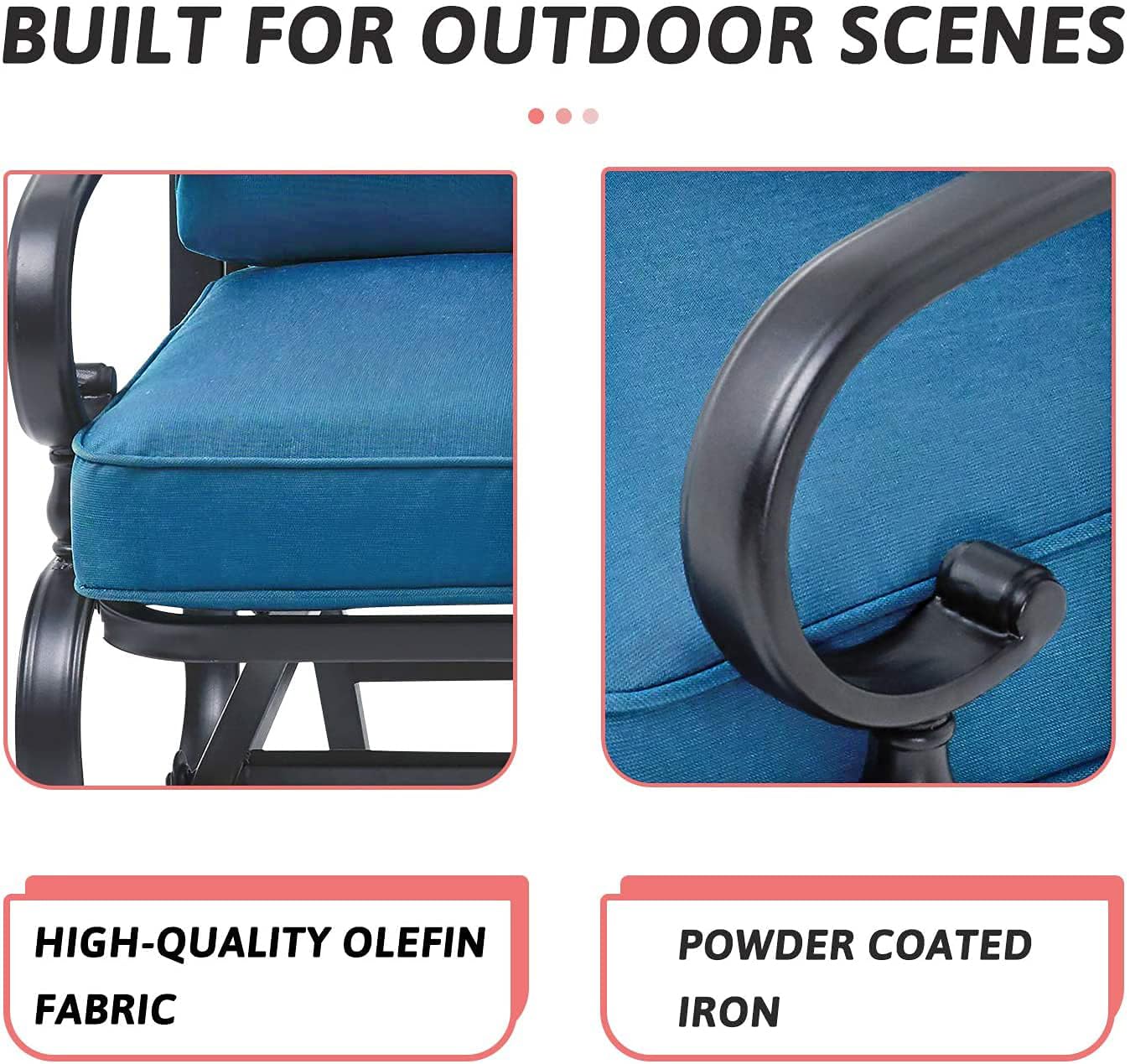 SOLAURA 4-Piece Outdoor Patio Furniture Set - Peacock Blue Glider Loveseat Swing, Spring Lounge Chairs & Side Table - Perfect for Garden, Deck, Balcony, Poolside & Lawn Relaxation | Durable Weather-Resistant Conversation Set for Outdoor Entertaining