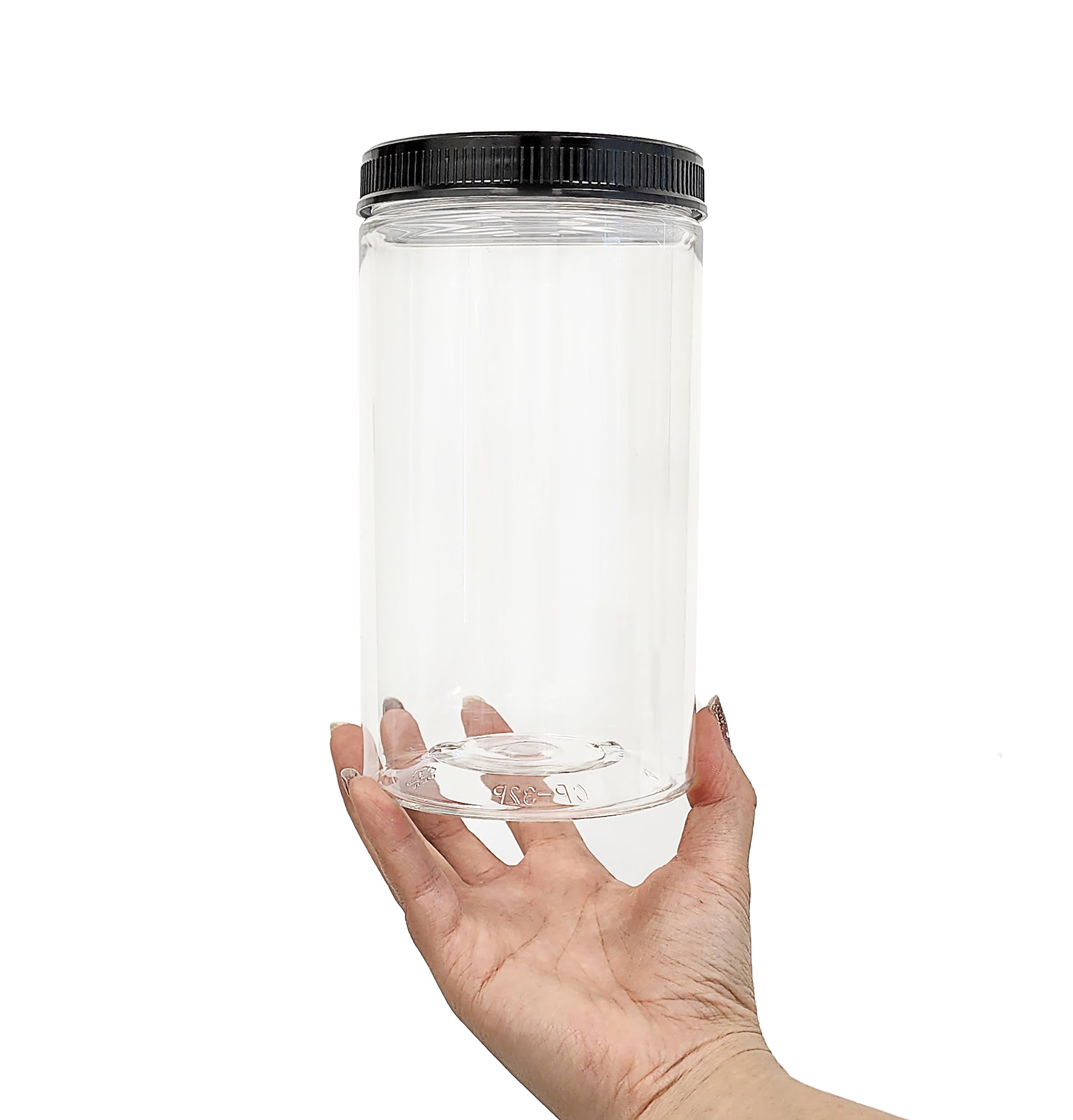 32 oz Clear Plastic Jars with Lids - 6 Pack BPA Free Food Storage Containers | Wide Mouth PET Mason Jars for Kitchen Pantry Organization, Meal Prep & DIY Crafts | Made in USA | Airtight Dry Food Canisters for Flour, Sugar, Coffee & More