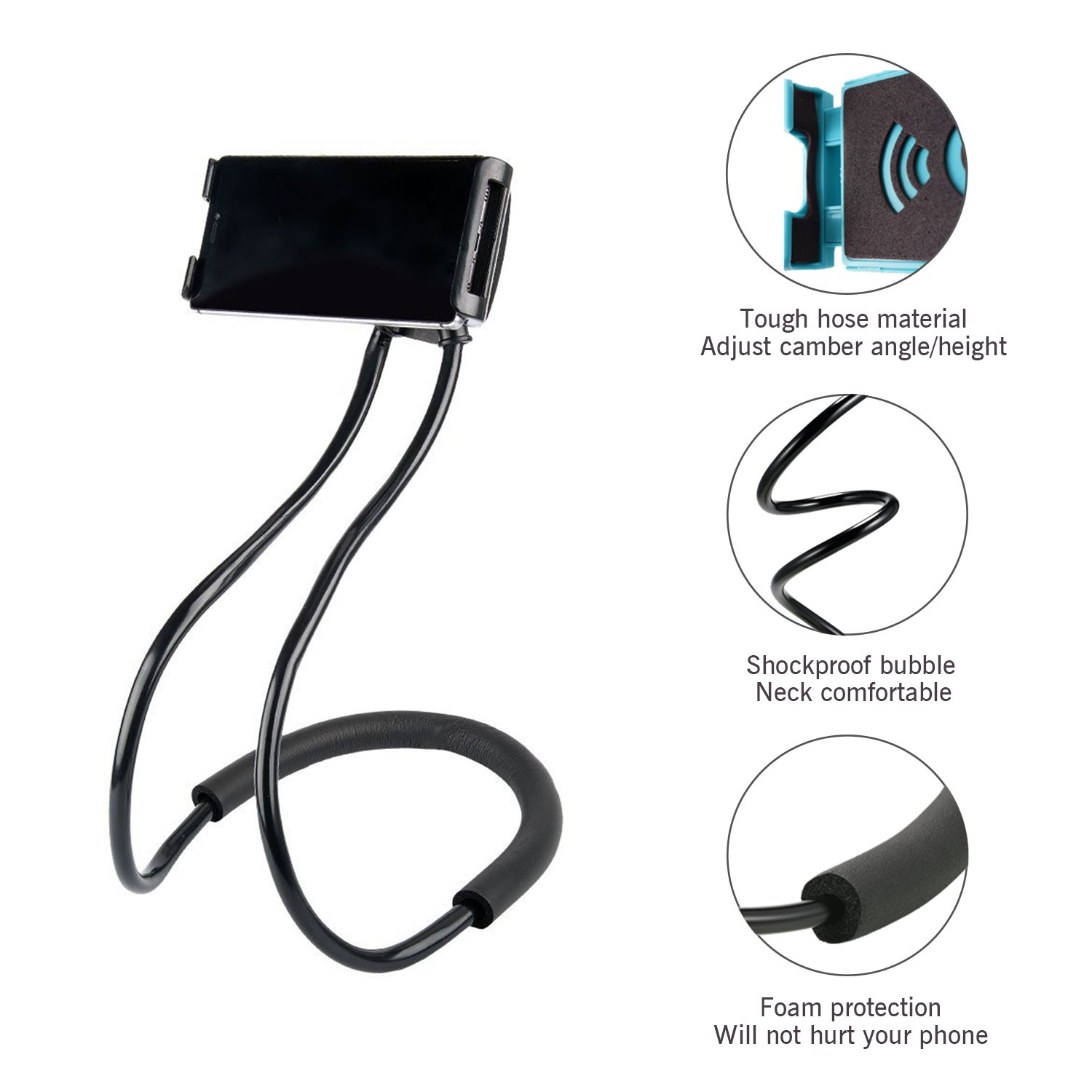 Ergonomic Neck Cell Phone Holder - Adjustable Desk, Bed, Bike & Motorcycle Phone Mount - Lazy Bracket Mobile Stand (Blue) | Perfect for Work, Gaming, Reading & Travel Accessories