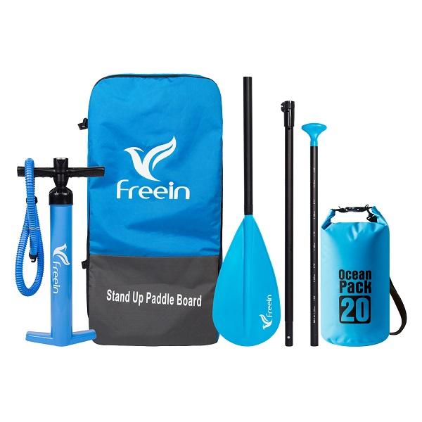 Freein 11' Explorer Inflatable Stand Up Paddle Board with Dual Action Pump & Camera Mount - Blue SUP Package for Lakes, Rivers & Ocean Paddling