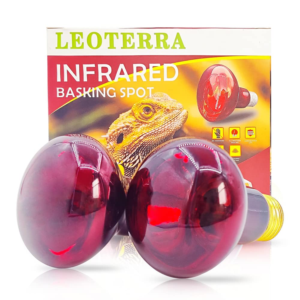 Leoterra 75W Reptile Heat Lamp 2 Pack - Red Night Heat Bulb for Terrariums, Dimmable Ceramic Heat Emitter with E26 Base for Lizards, Snakes & Amphibians - Long Lasting Reptile Night Light for Nocturnal Pets & Habitat Heating