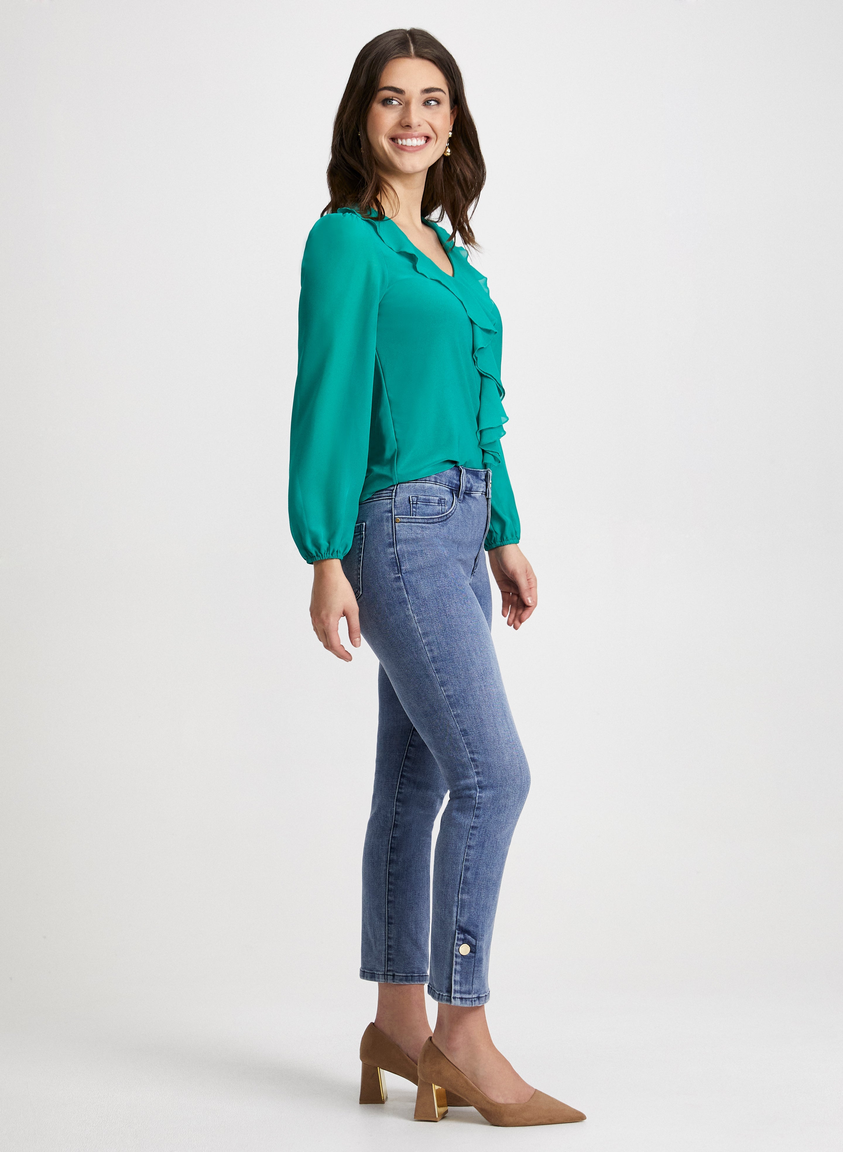 Button Hem Straight Leg Jeans for Women - High Waist Stretch Denim Pants | Perfect for Casual Wear, Office & Everyday Outfits