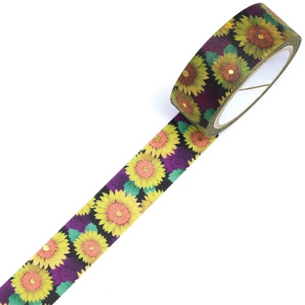 Kimono Beauty Sunflower Masking Tape - Japanese Washi Paper Decorative Tape for Scrapbooking, Journaling & Gift Wrapping - Floral Design Craft Supplies