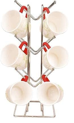 Kombuis Stainless Steel V-Shape Cup Stand with 12 Hooks - Large Coffee Mug Holder for Kitchen, Bar & Restaurant Organization