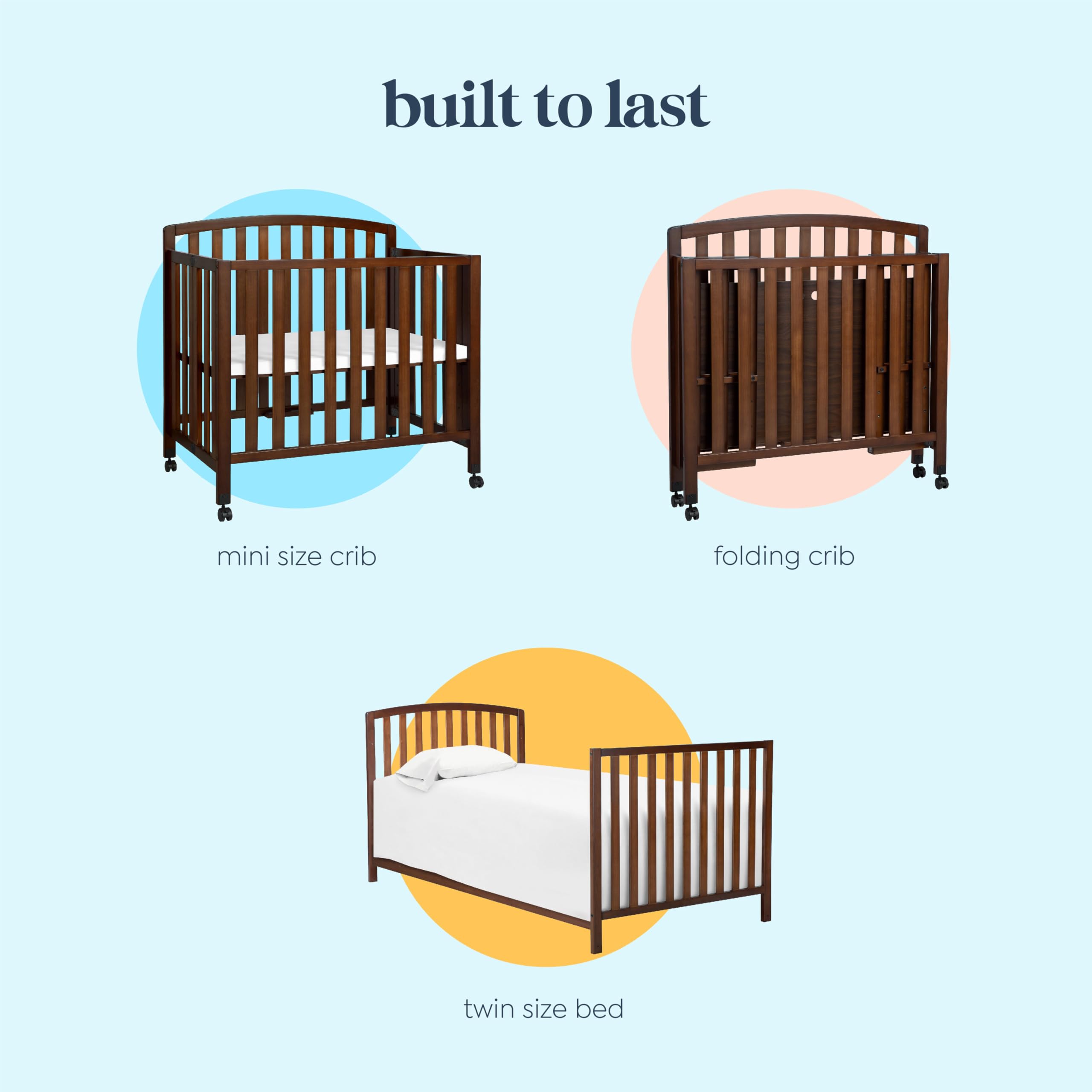 DaVinci Dylan 3-in-1 Portable Baby Crib with Wheels - Convertible Toddler Bed & Daybed - GREENGUARD Gold Certified Safe Nursery Furniture - 4 Adjustable Mattress Heights - Compact Design for Small Spaces - Easy Assembly - Espresso Finish - Ideal for Nursery, Bedroom, or Travel Use