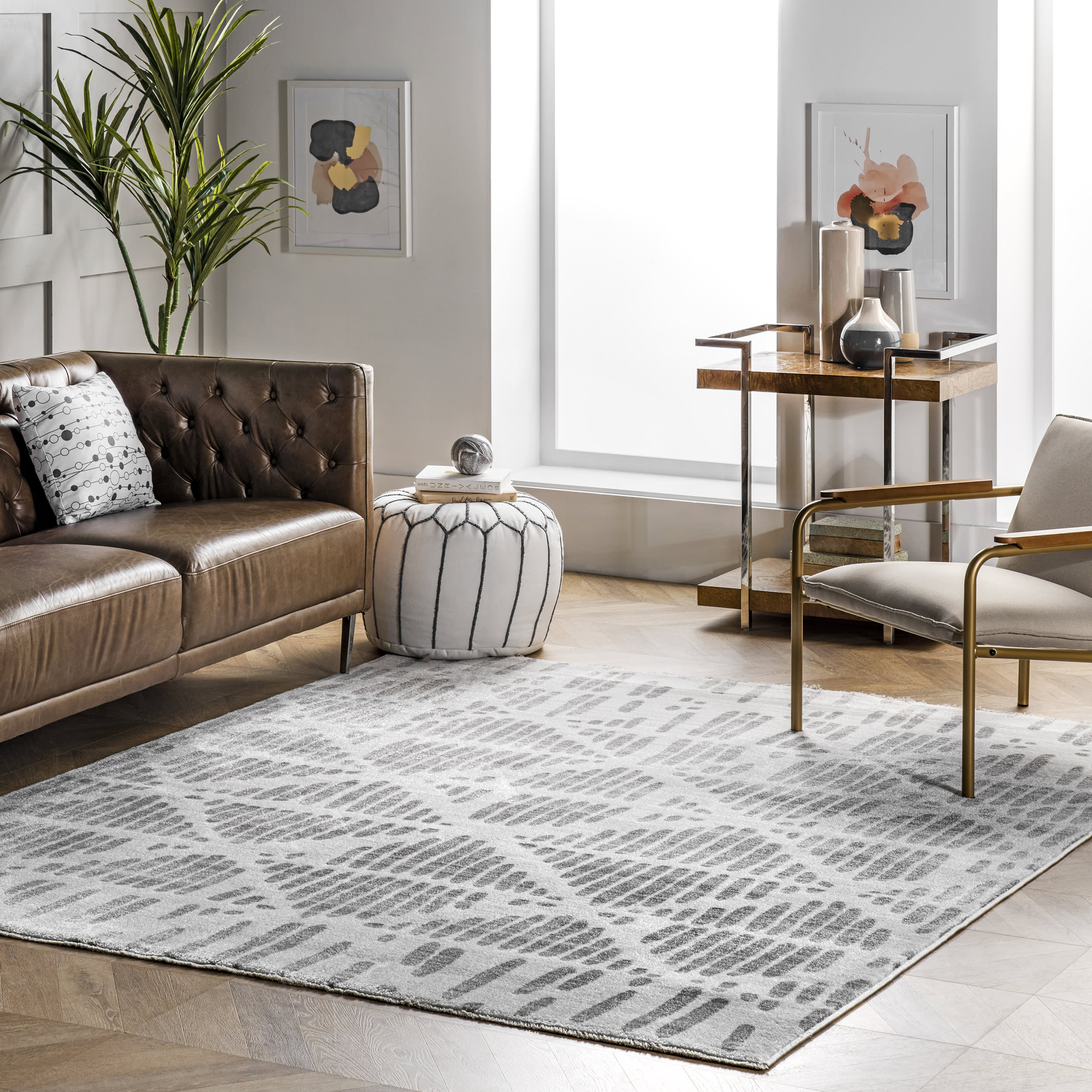 Abstract Lattice Pattern Area Rug - Light Grey Modern Carpet for Living Room, Bedroom & Home Decor