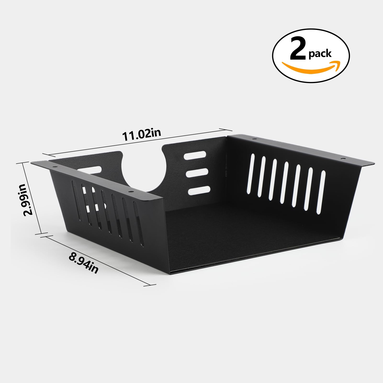 2 Pack Under Desk Shelf - Metal Under Desk Storage Organizer, Black Office Desk Shelf for Workstations & Home Office - Perfect for Organizing Cables, Supplies & Small Items