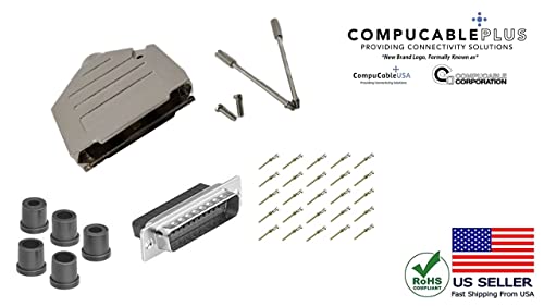 Premium DB25 Male Crimp Kit - No Ear, Full Profile, Deluxe Metal Hood Connector for Reliable Data Transmission | Perfect for Industrial Automation, Networking Equipment & Computer Hardware Installations