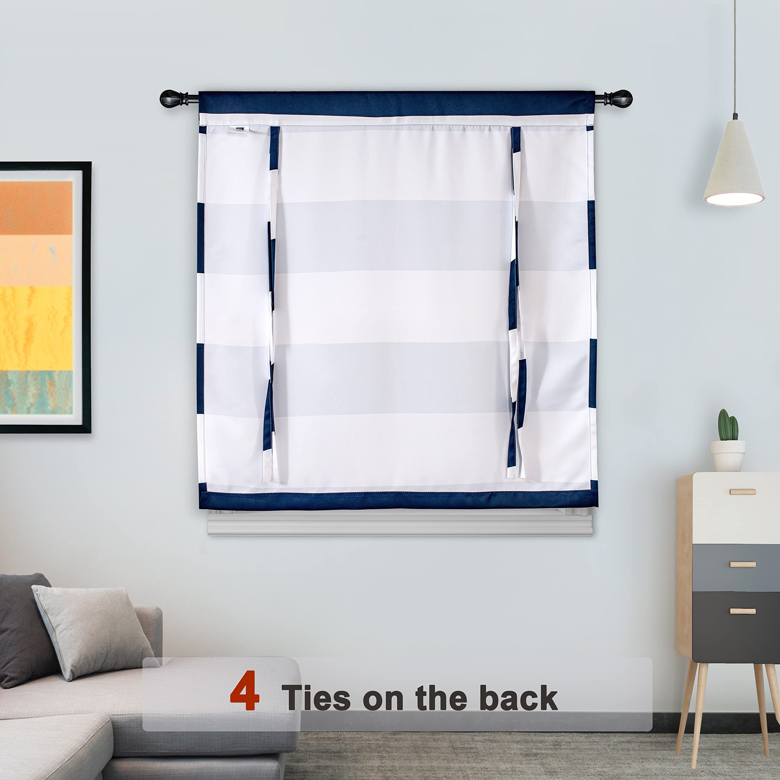 DriftAway Navy Stripe Pattern Room Darkening Tie Up Curtains - 45