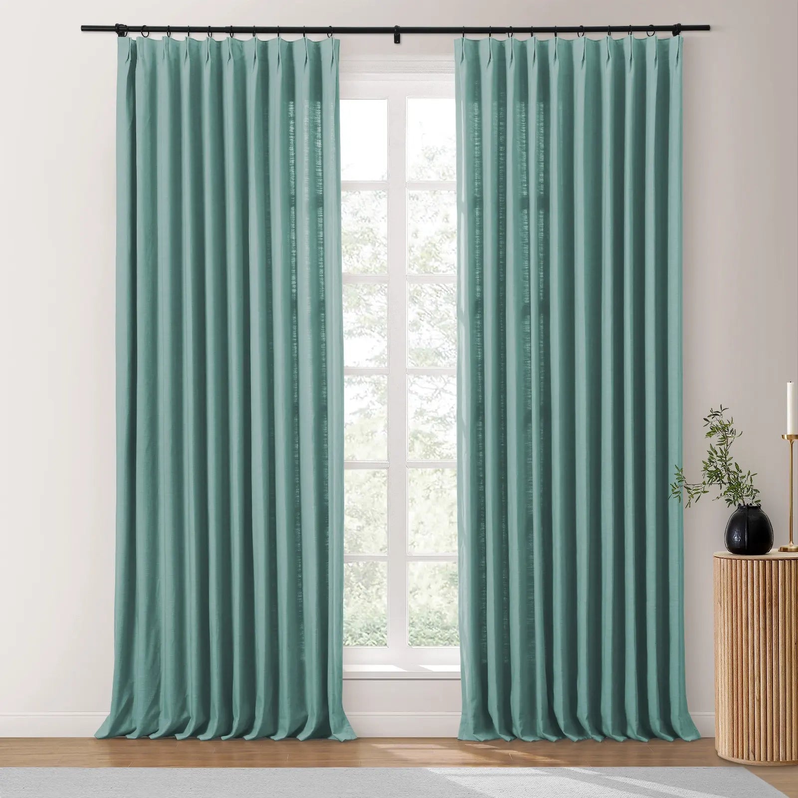 Isabella Heavyweight Cotton Blackout Curtains - Thermal Insulated Pleated Drapes for Living Room & Bedroom - Noise Reducing & Energy Saving Home Decor