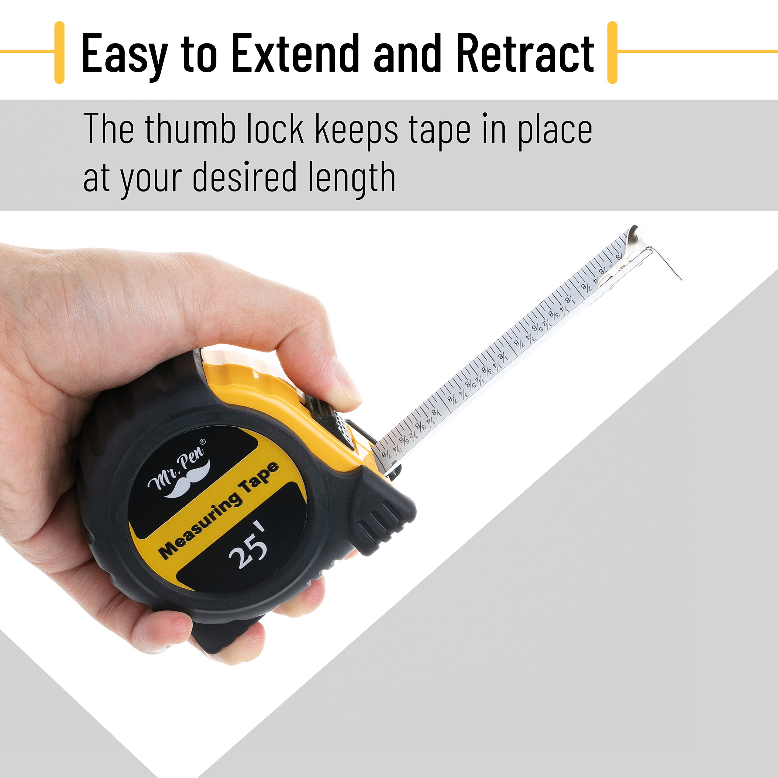 **Mr. Pen 25-Foot Steel Retractable Tape Measure with Fractions - Easy Read, Durable Construction for DIY, Construction, and Home Improvement Projects**