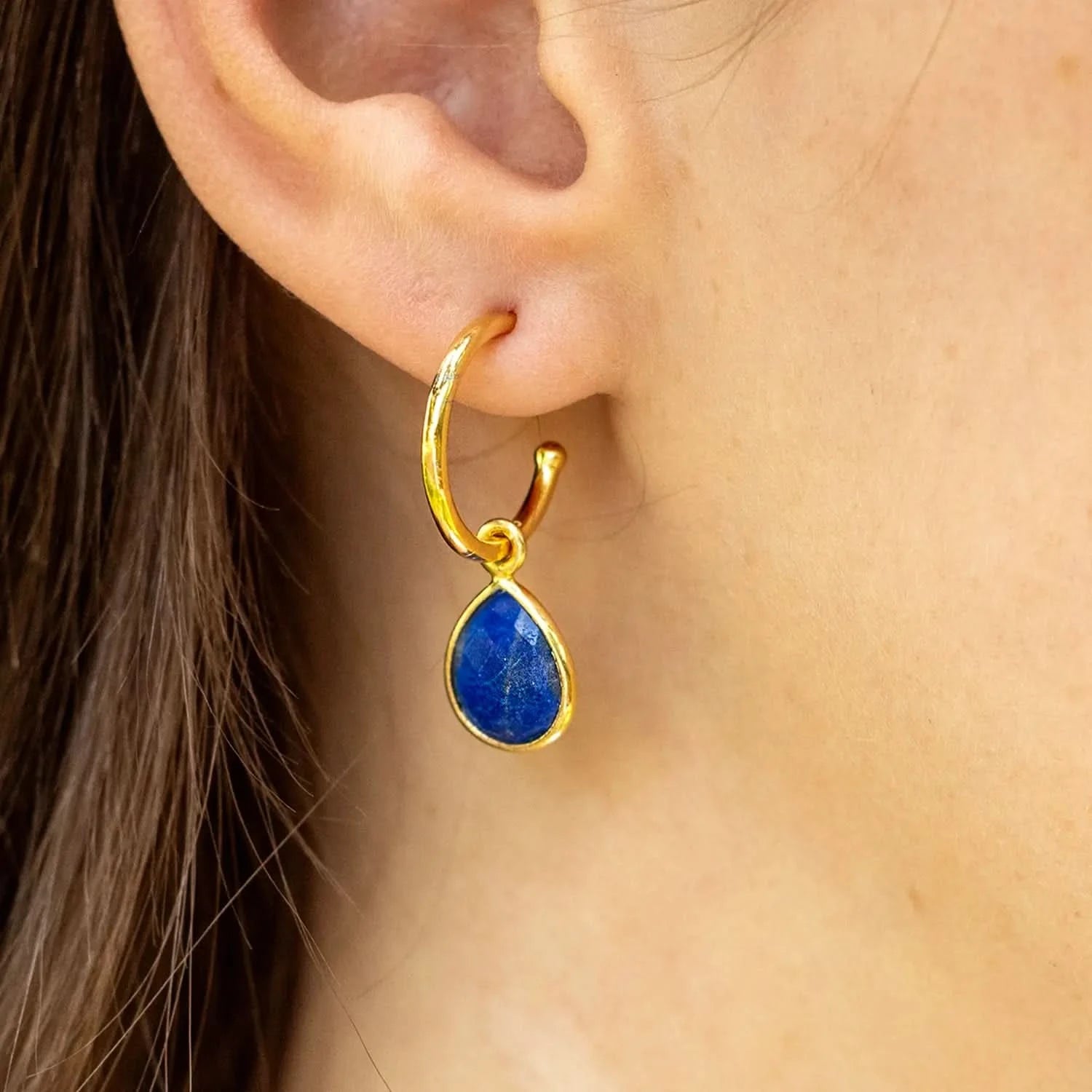 Lapis Lazuli Drop Hoop Earrings in Rose Gold - September Birthstone Jewelry for Women | Perfect Gift for Birthday, Anniversary & Special Occasions