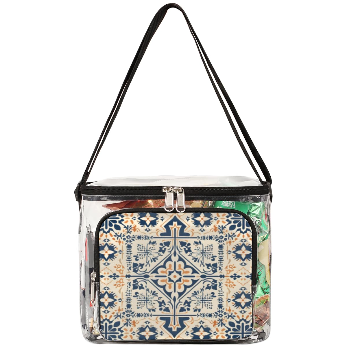 GzLeyigou Transparent Tote Bag with Abstract Floral Design - Ethnic Pattern Crossbody Shoulder Bag for Women | Perfect for Lunch, Travel, Picnic, Concerts & Sports Events | Stadium Approved Clear Purse for Outdoor Activities